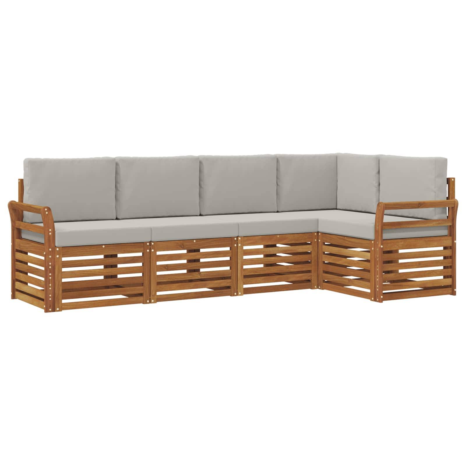 vidaXL Ecksofa Set 5 pcs Natürlich und Hellgrau Massivholz Akazie