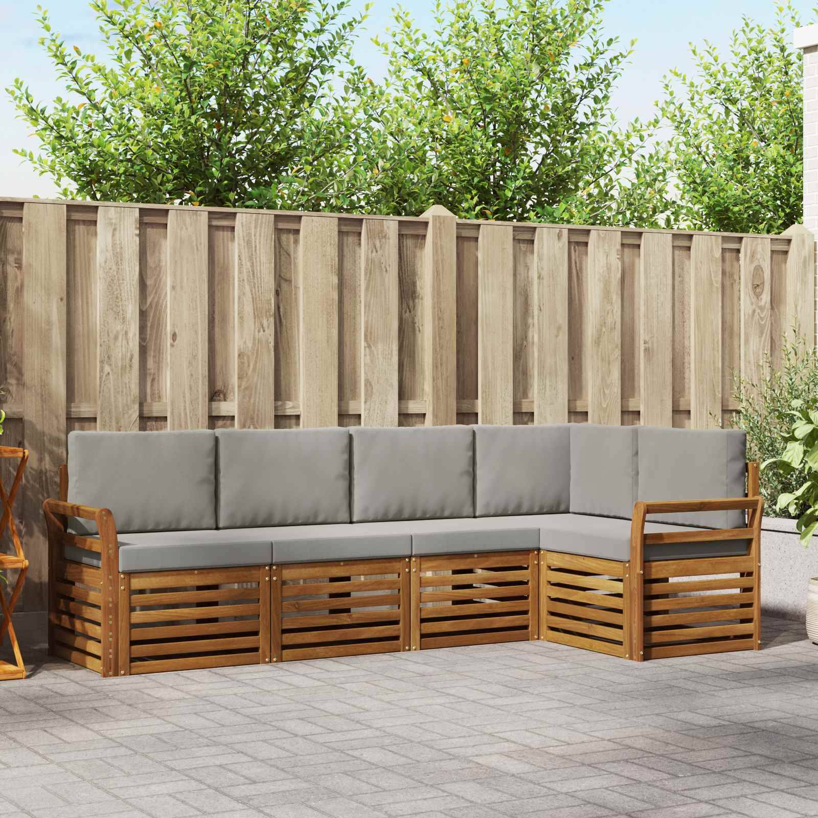 vidaXL Ecksofa Set 5 pcs Natürlich und Hellgrau Massivholz Akazie