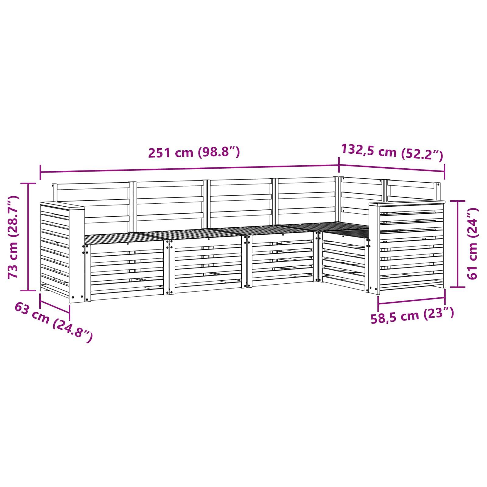 vidaXL Outdoor-Sofagarnitur 5 pcs Weiß 251 x 132,5 x 73 cm