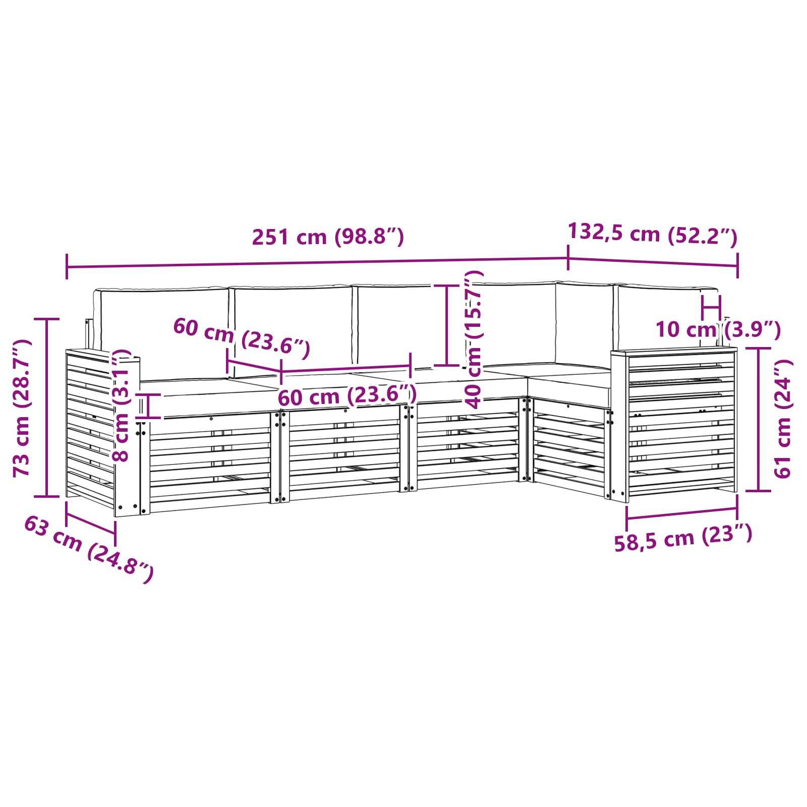 vidaXL Outdoor-Sofagarnitur 5 pcs Weiß und Creme 251 x 132,5 x 73 cm