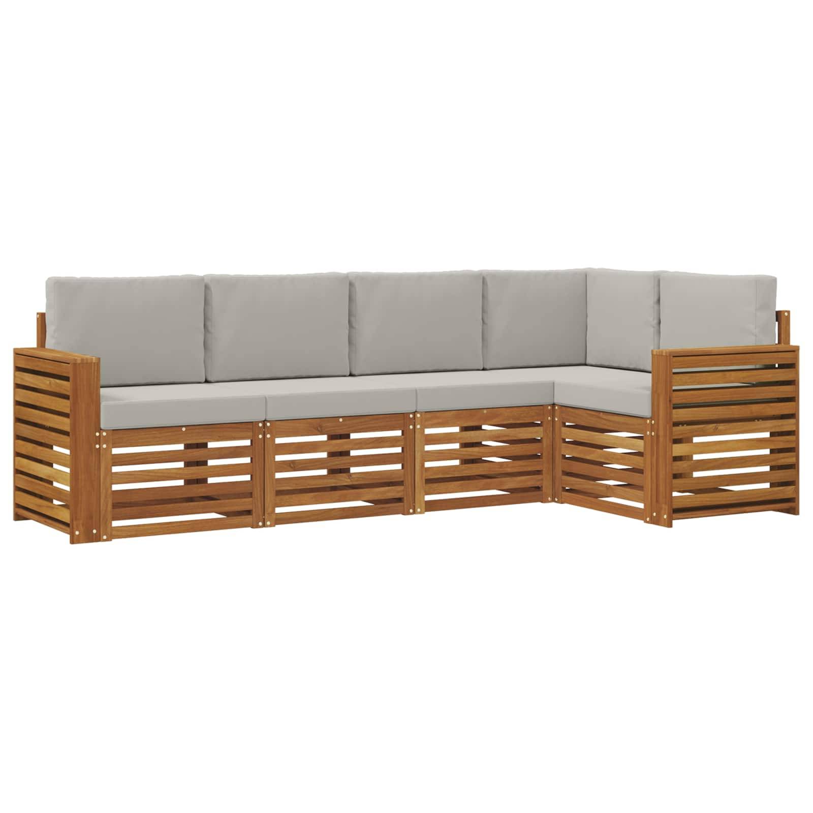 vidaXL Ecksofa Set 5 pcs Natürlich und Hellgrau Massivholz Akazie
