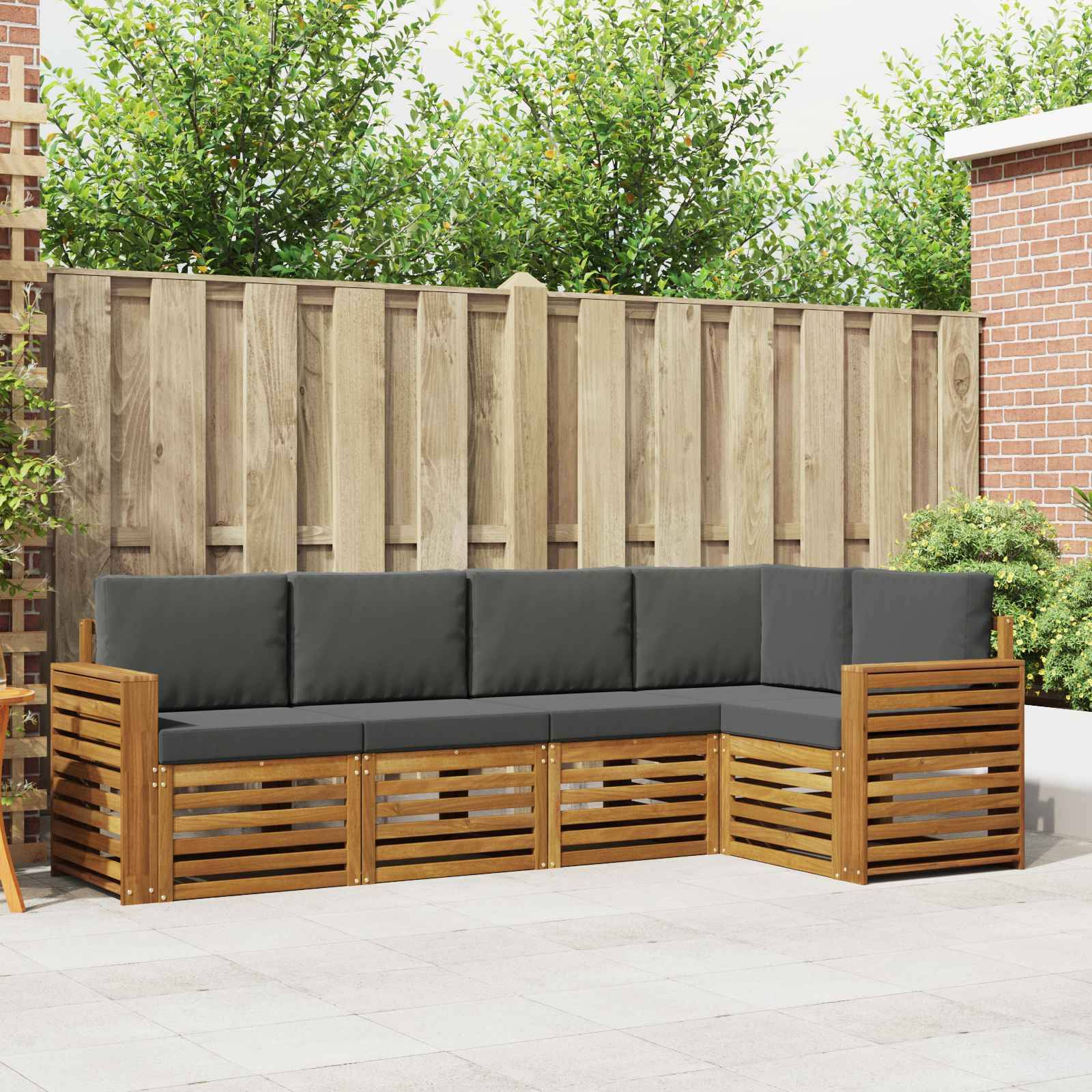 vidaXL Ecksofa Set 5 pcs Natur und Anthrazit Massivholz Akazie