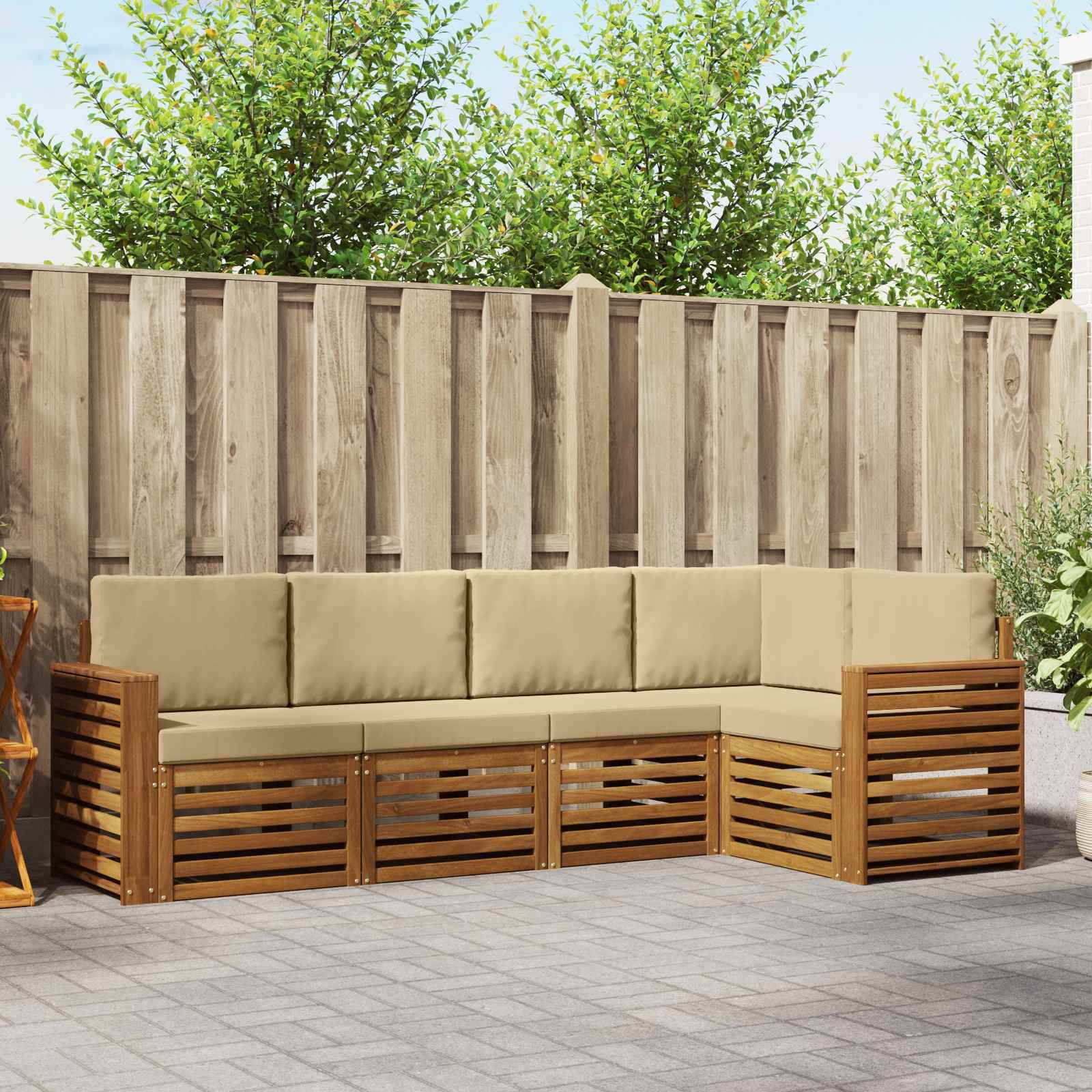 vidaXL Ecksofa Set mit Kissen 5 pcs Natur und Beige Massivholz Akazie
