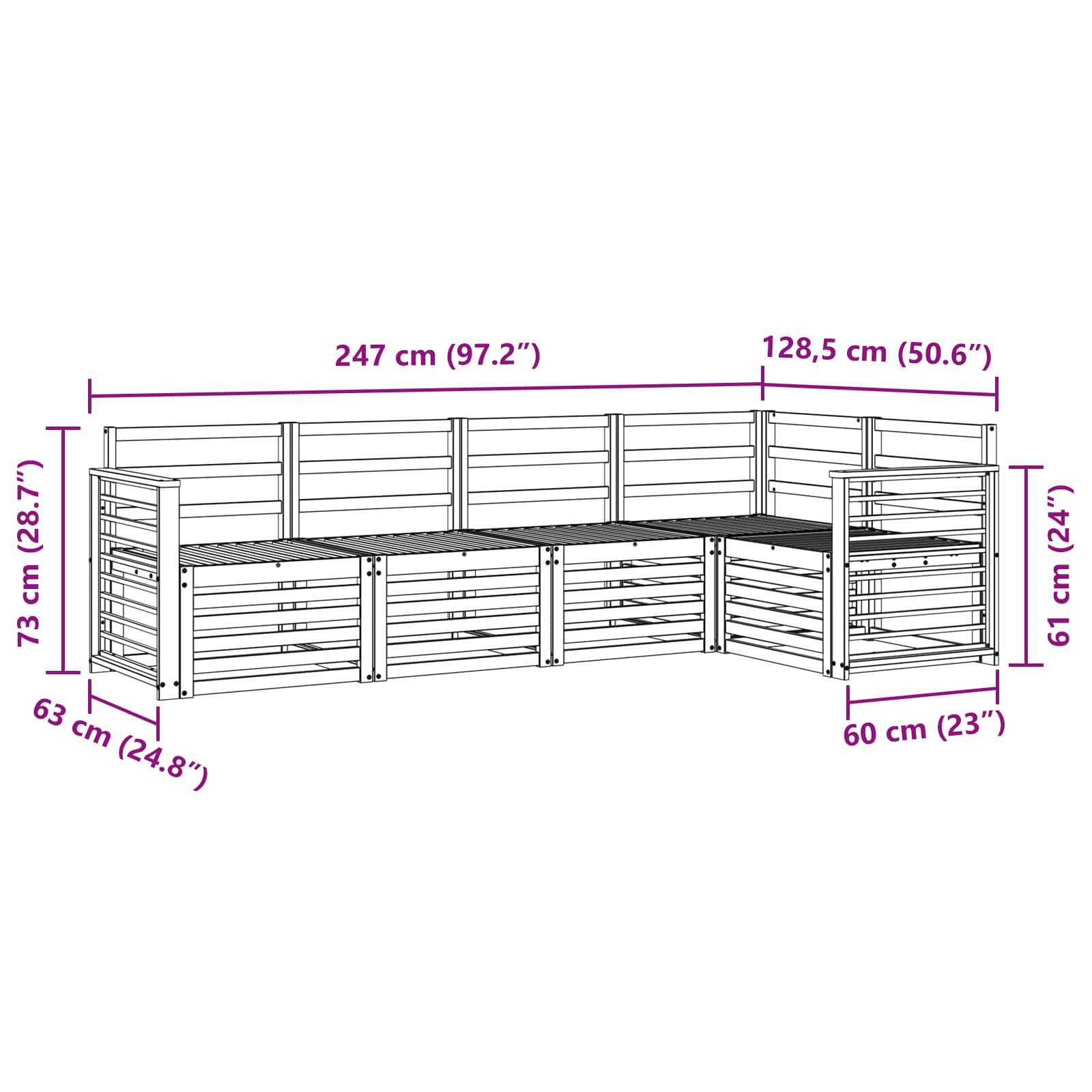vidaXL Outdoor-Sofagarnitur 5 pcs Weiß 247 x 128,5 x 73 cm