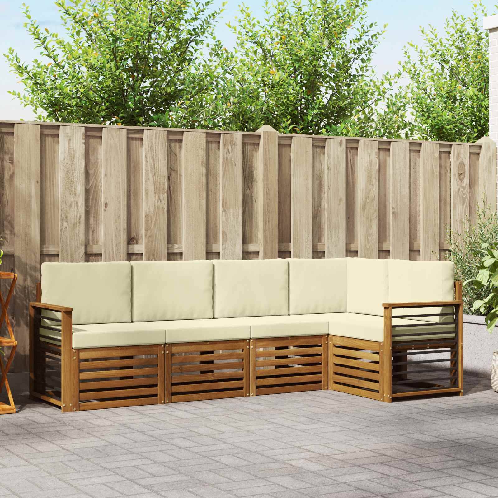 vidaXL Ecksofa Set mit Kissen 5 pcs Natur und Creme Massivholz Akazie