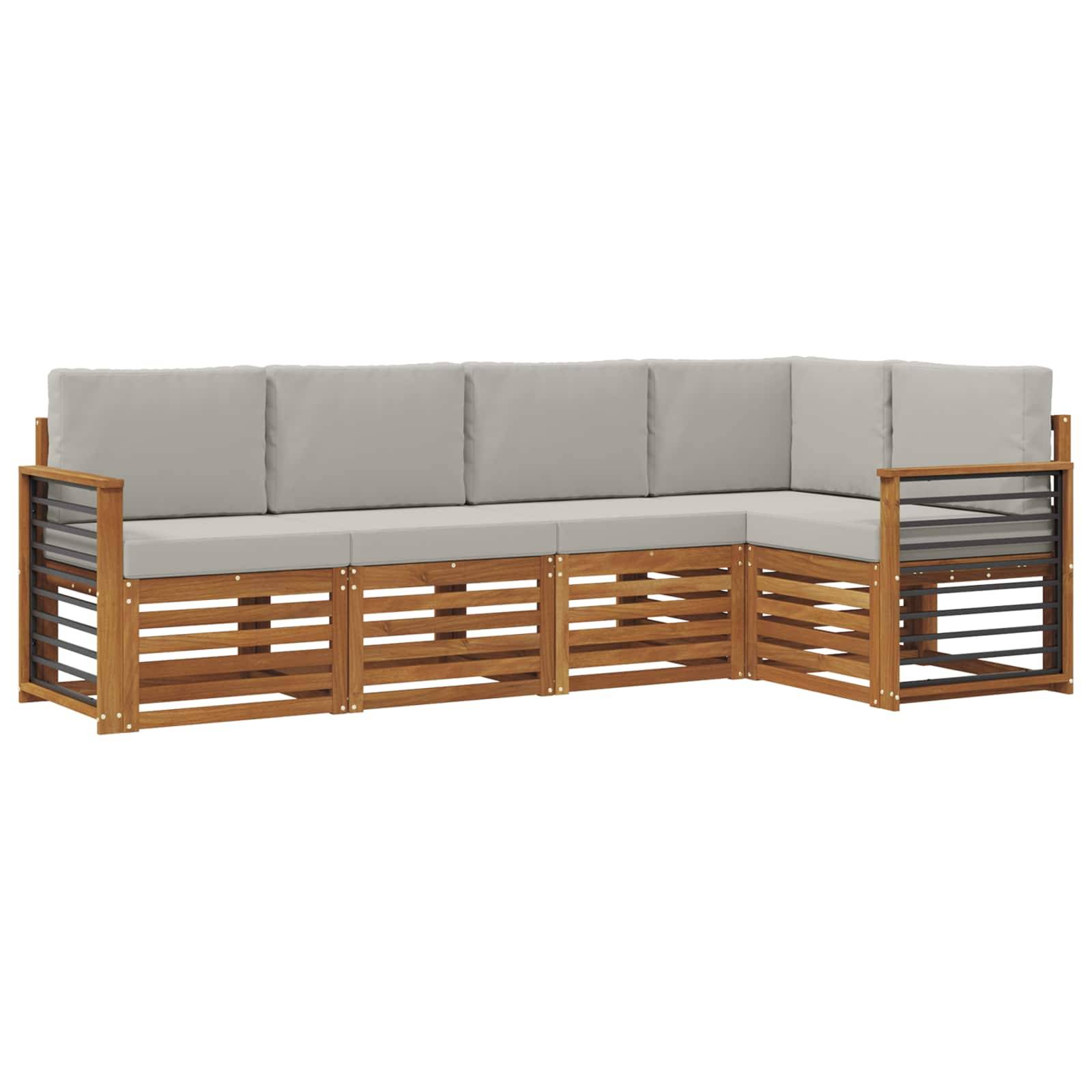 vidaXL Ecksofa Set 5 pcs Natürlich und Hellgrau Massivholz Akazie