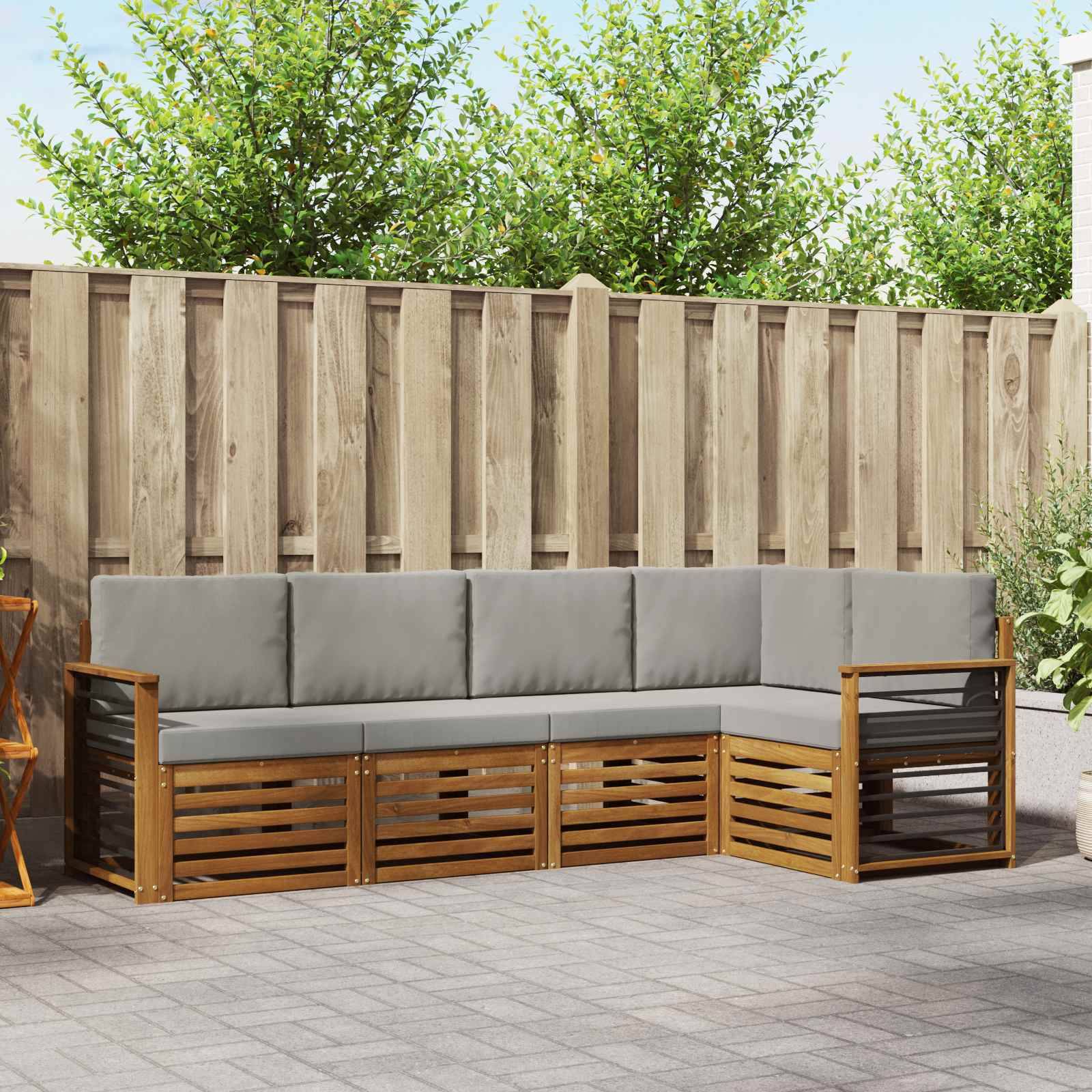 vidaXL Ecksofa Set 5 pcs Natürlich und Hellgrau Massivholz Akazie