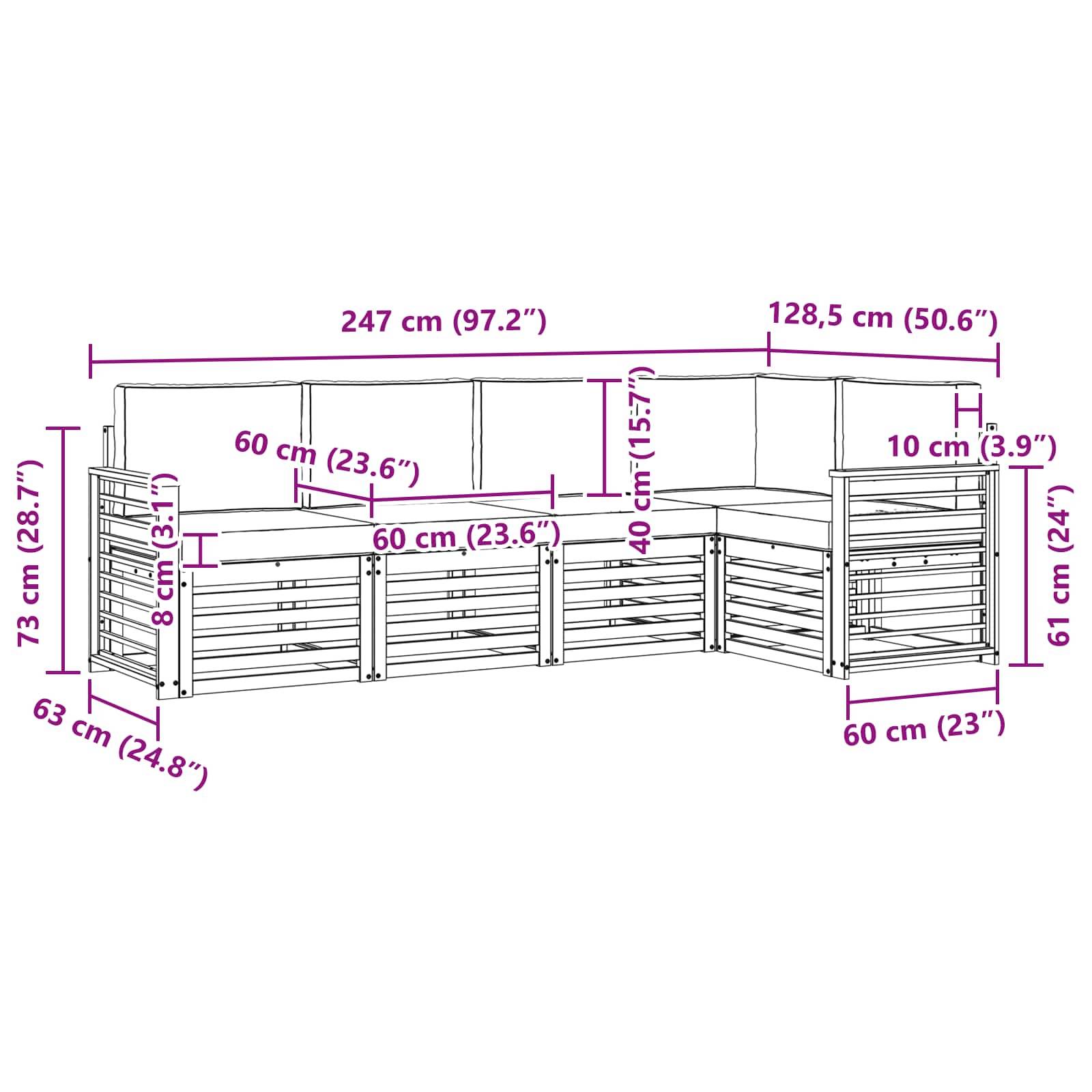 vidaXL Sofagarnituren 5 pcs Natürlich und Hellgrau Massivholz Akazie