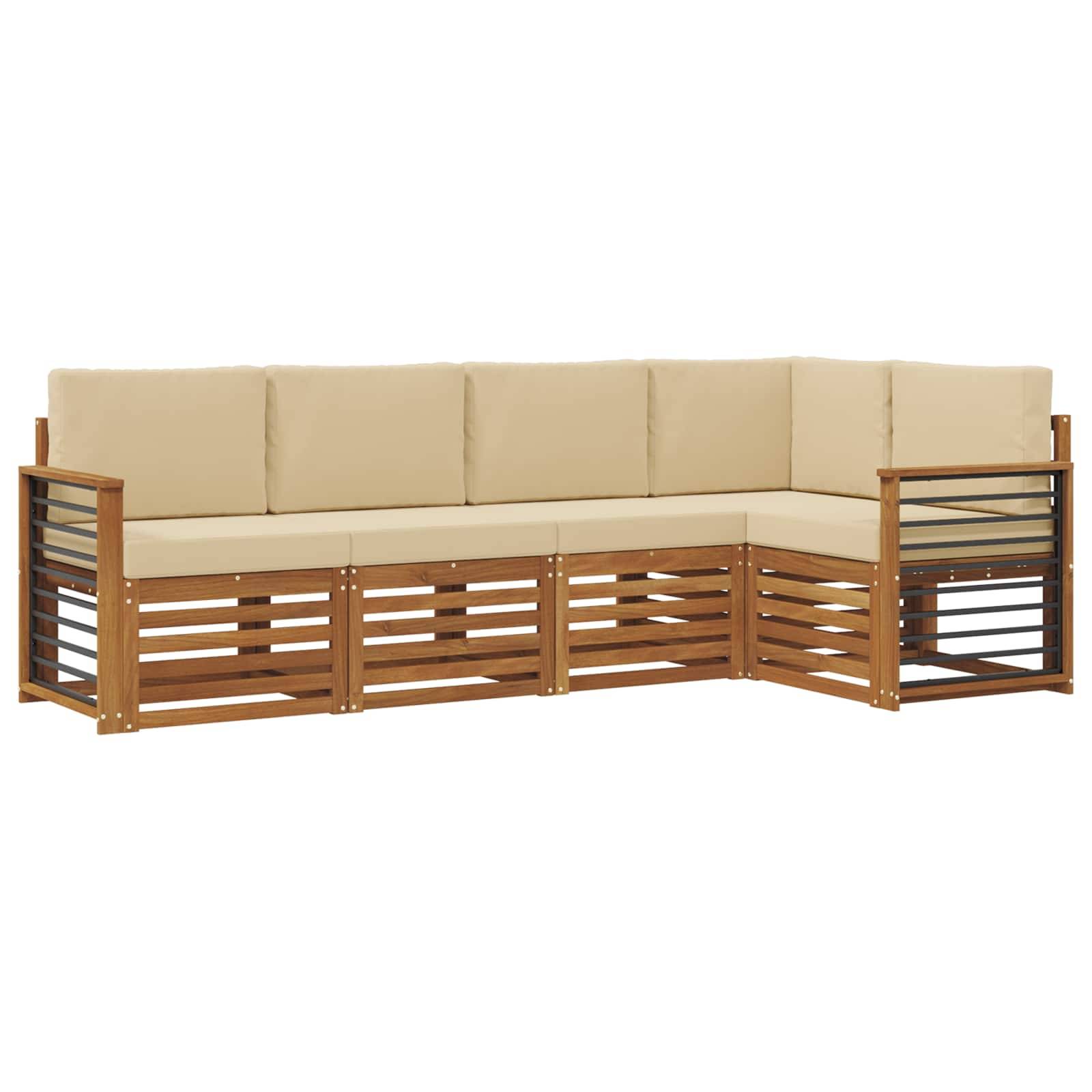 vidaXL Ecksofa Set mit Kissen 5 pcs Natur und Beige Massivholz Akazie