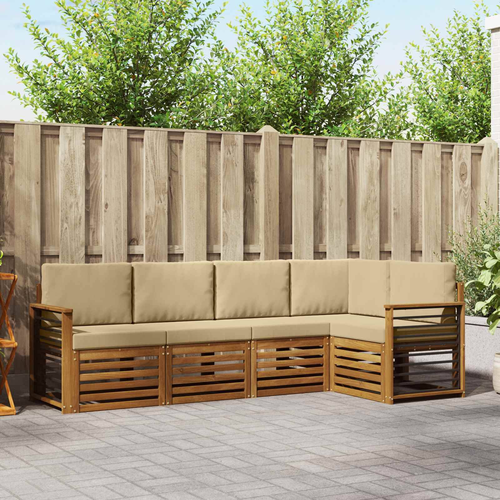 vidaXL Ecksofa Set mit Kissen 5 pcs Natur und Beige Massivholz Akazie