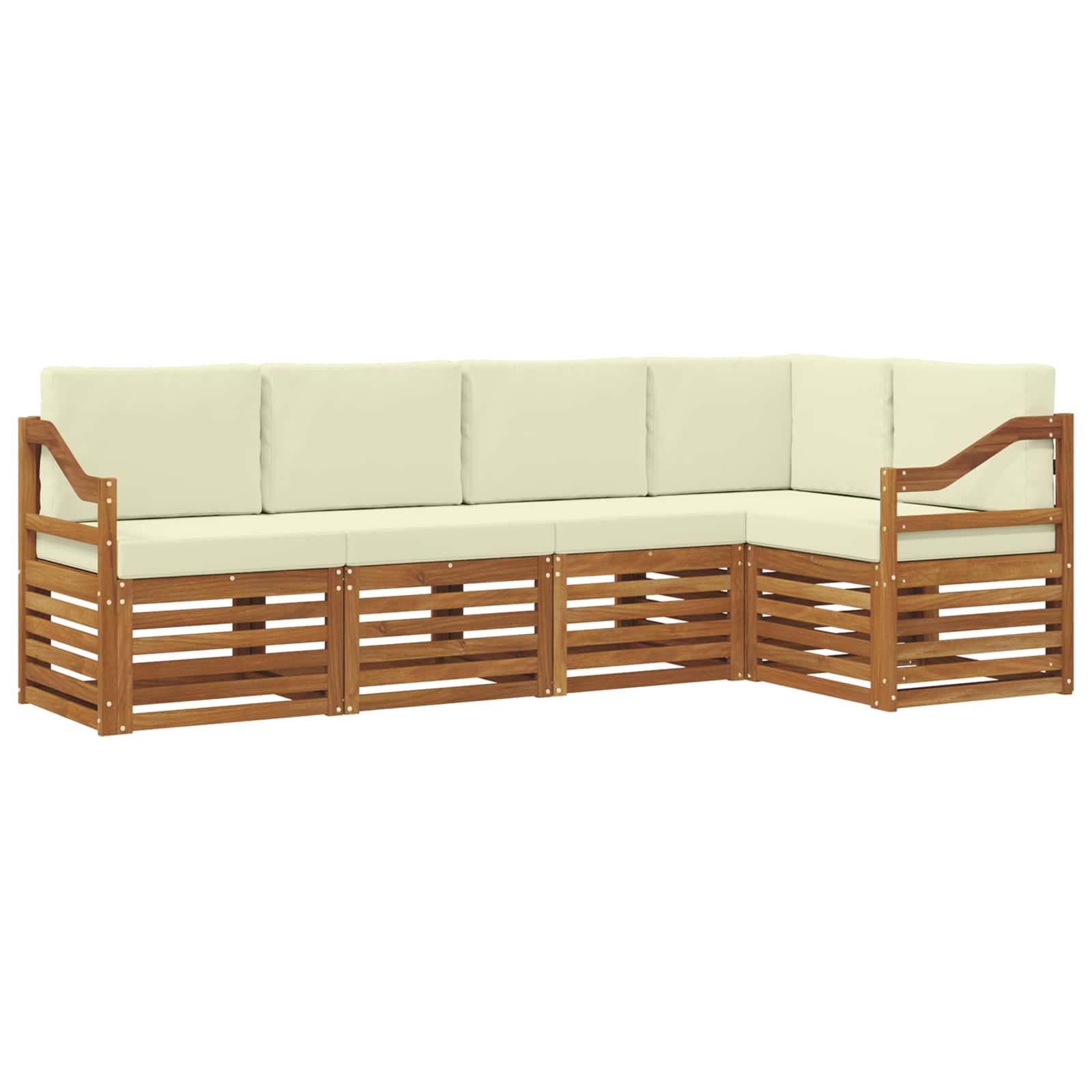 vidaXL Ecksofa Set mit Kissen 5 pcs Natur und Creme Massivholz Akazie