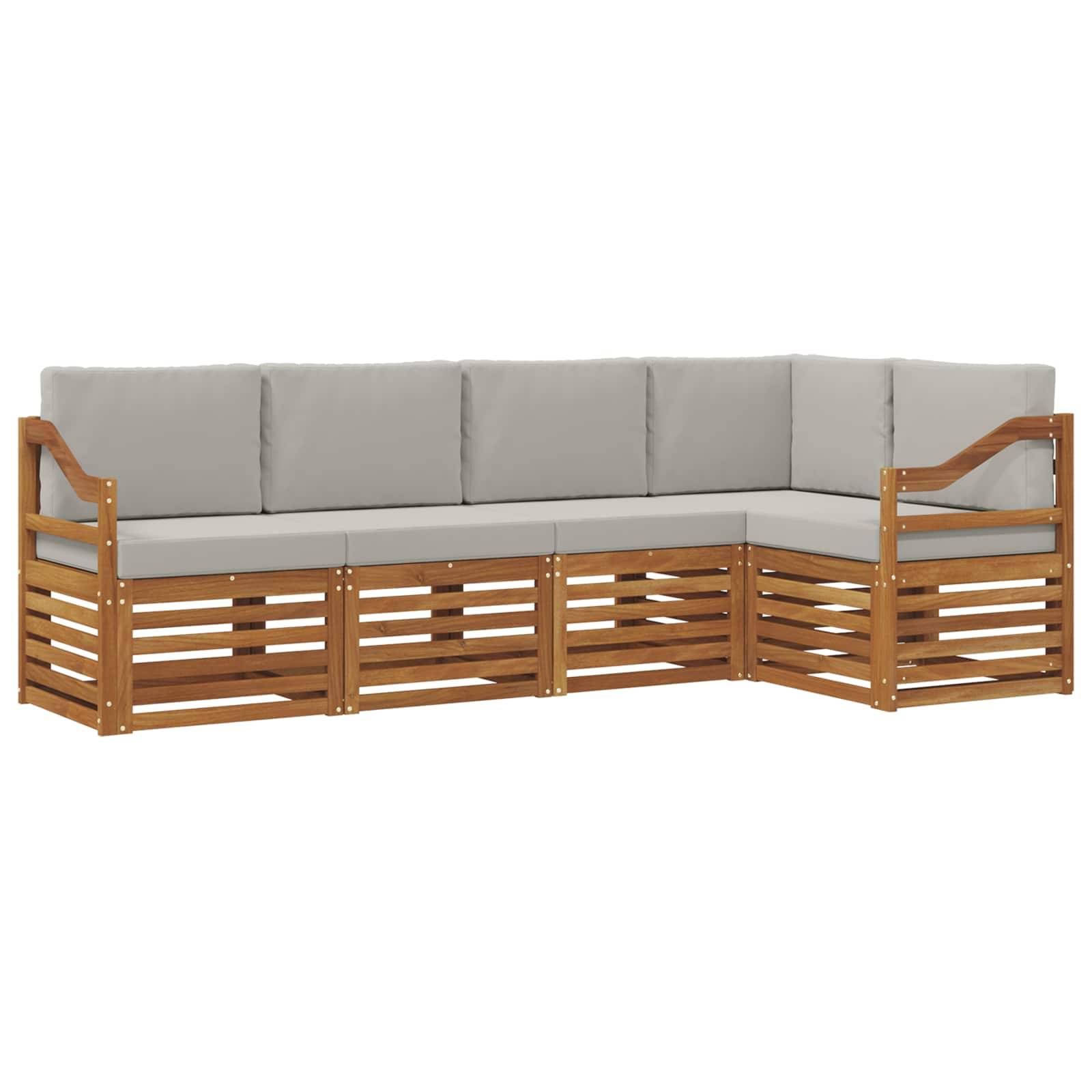vidaXL Ecksofa Set 5 pcs Natürlich und Hellgrau Massivholz Akazie