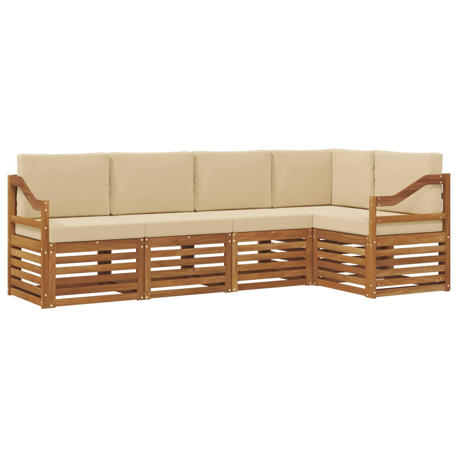 vidaXL Ecksofa Set mit Kissen 5 pcs Natur und Beige Massivholz Akazie
