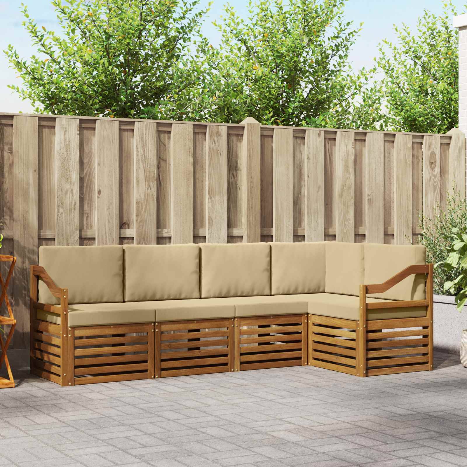 vidaXL Ecksofa Set mit Kissen 5 pcs Natur und Beige Massivholz Akazie