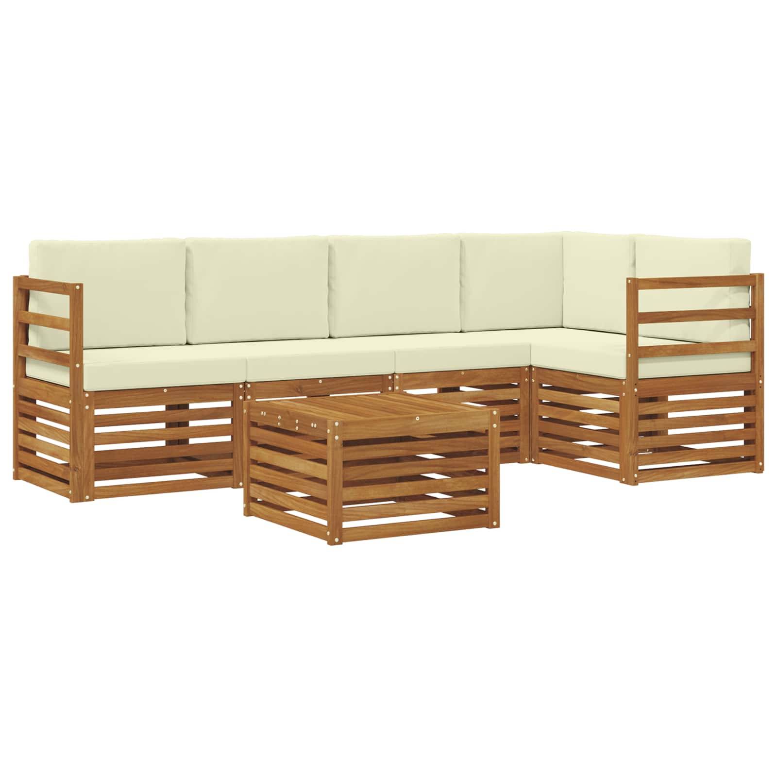 vidaXL Ecksofa Set mit Kissen 6 pcs Natur und Creme Massivholz Akazie
