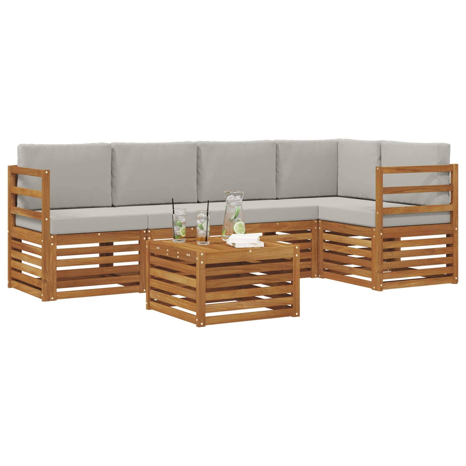 vidaXL Ecksofa Set 6 pcs Natürlich und Hellgrau Massivholz Akazie