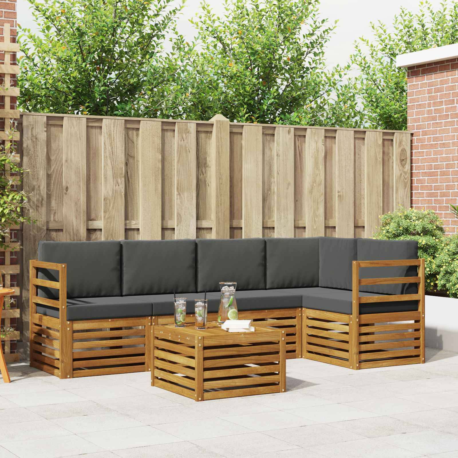 vidaXL Ecksofa Set 6 pcs Natur und Anthrazit Massivholz Akazie