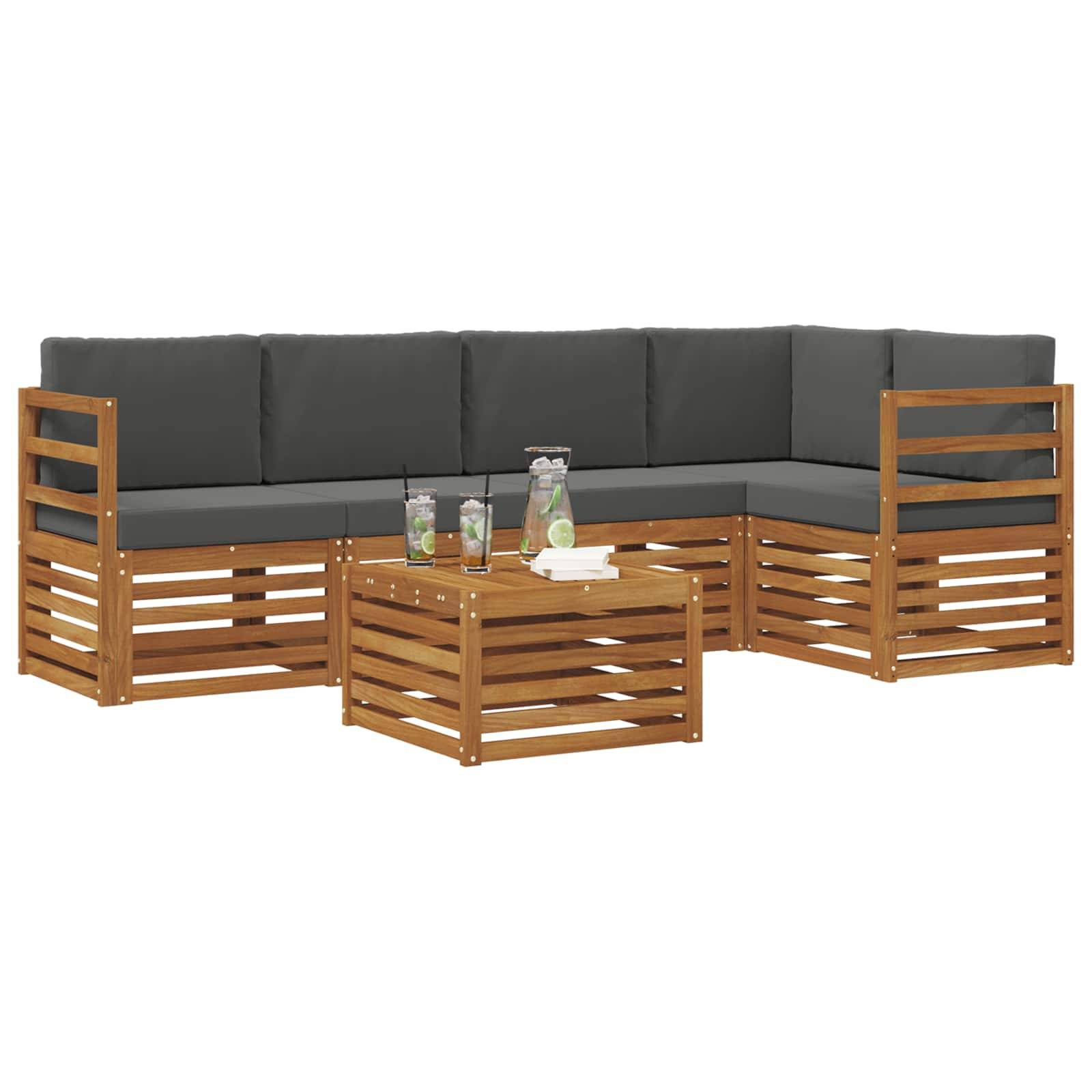 vidaXL Ecksofa Set 6 pcs Natur und Anthrazit Massivholz Akazie