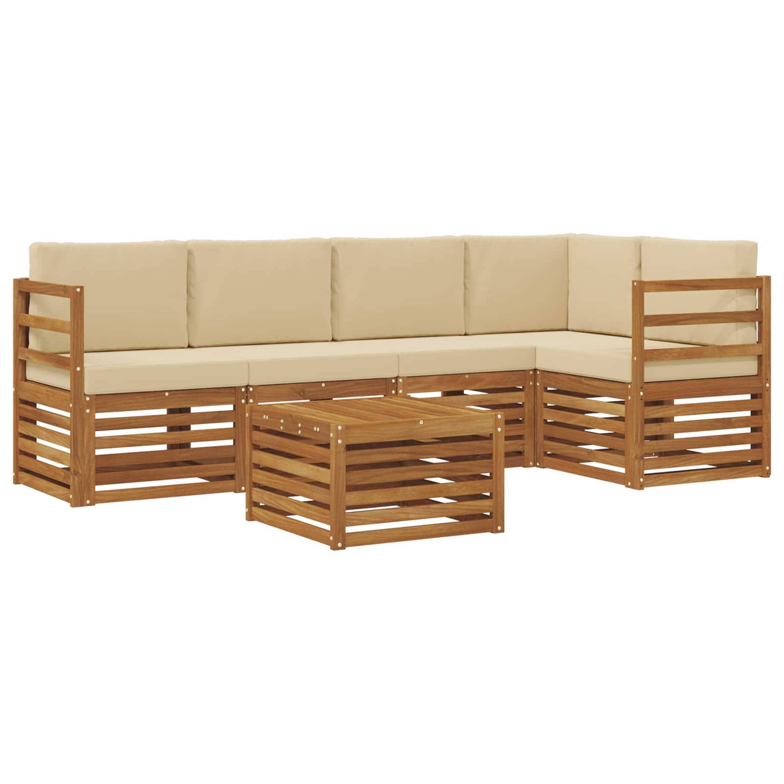 vidaXL Ecksofa Set mit Kissen 6 pcs Natur und Beige Massivholz Akazie