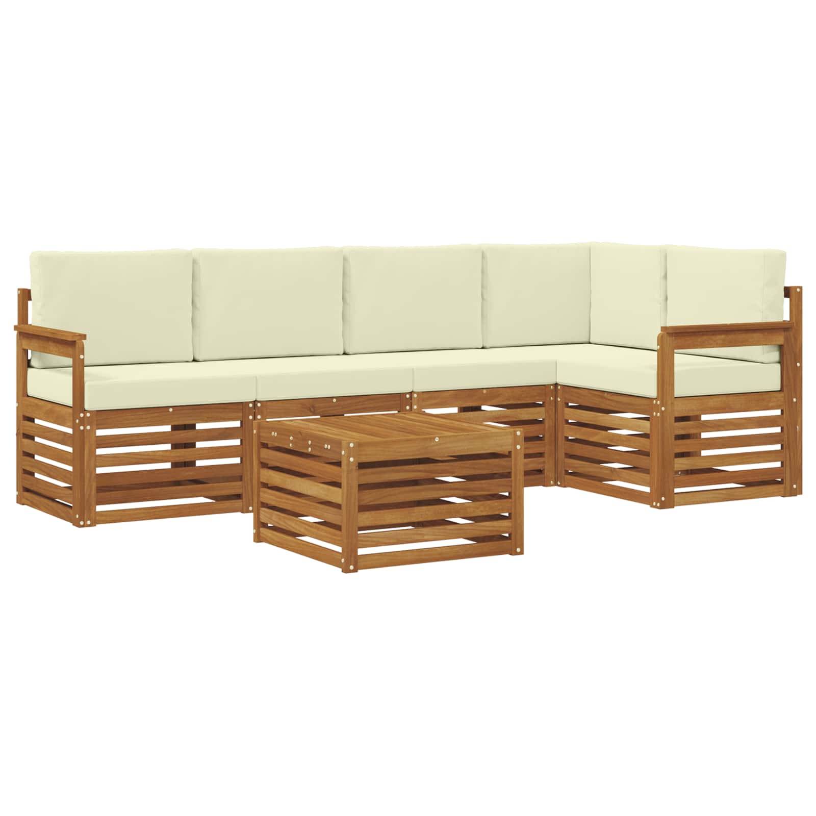 vidaXL Ecksofa Set mit Kissen 6 pcs Natur und Creme Massivholz Akazie