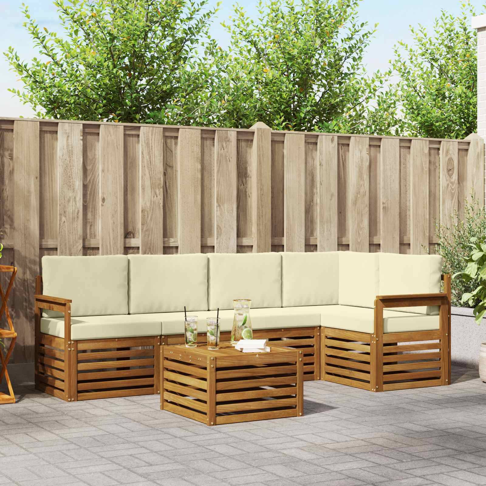 vidaXL Ecksofa Set mit Kissen 6 pcs Natur und Creme Massivholz Akazie