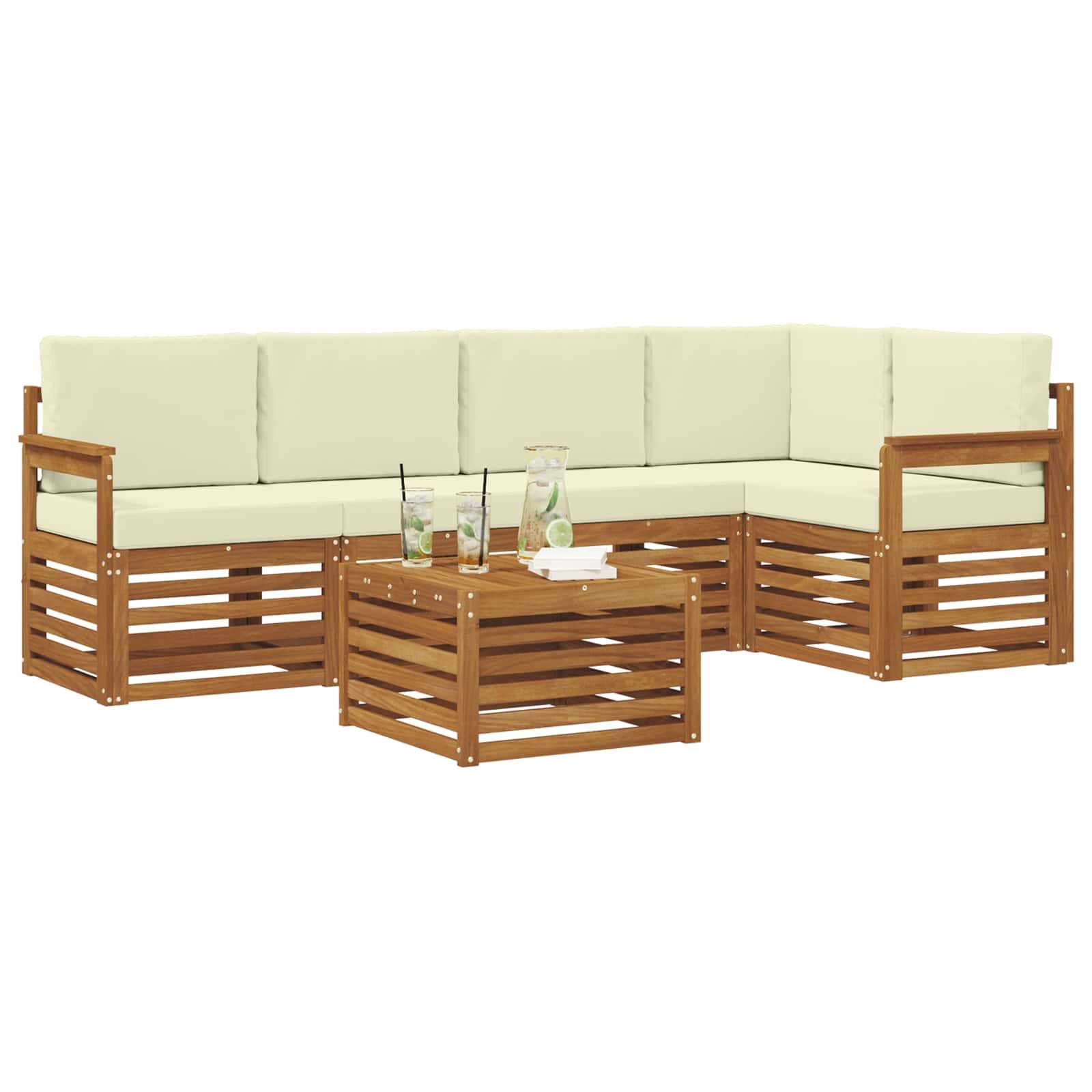 vidaXL Ecksofa Set mit Kissen 6 pcs Natur und Creme Massivholz Akazie