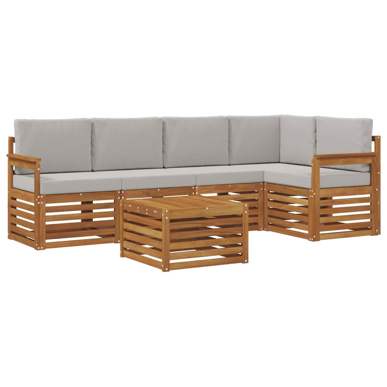 vidaXL Ecksofa Set 6 pcs Natürlich und Hellgrau Massivholz Akazie