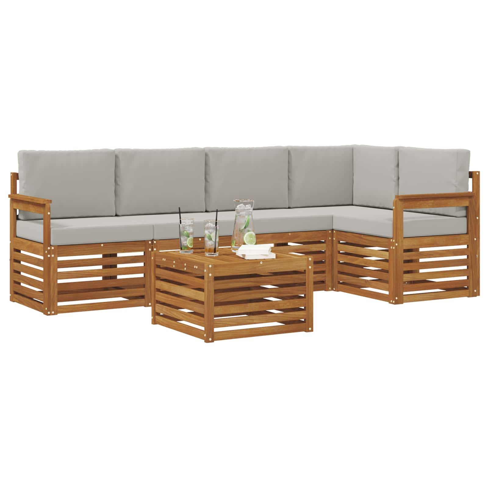 vidaXL Ecksofa Set 6 pcs Natürlich und Hellgrau Massivholz Akazie