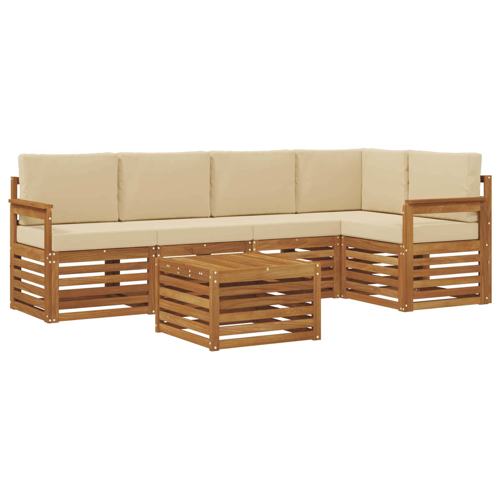 vidaXL Ecksofa Set mit Kissen 6 pcs Natur und Beige Massivholz Akazie