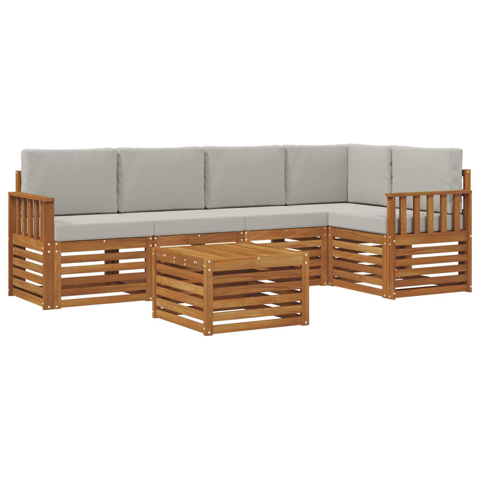 vidaXL Ecksofa Set 6 pcs Natürlich und Hellgrau Massivholz Akazie