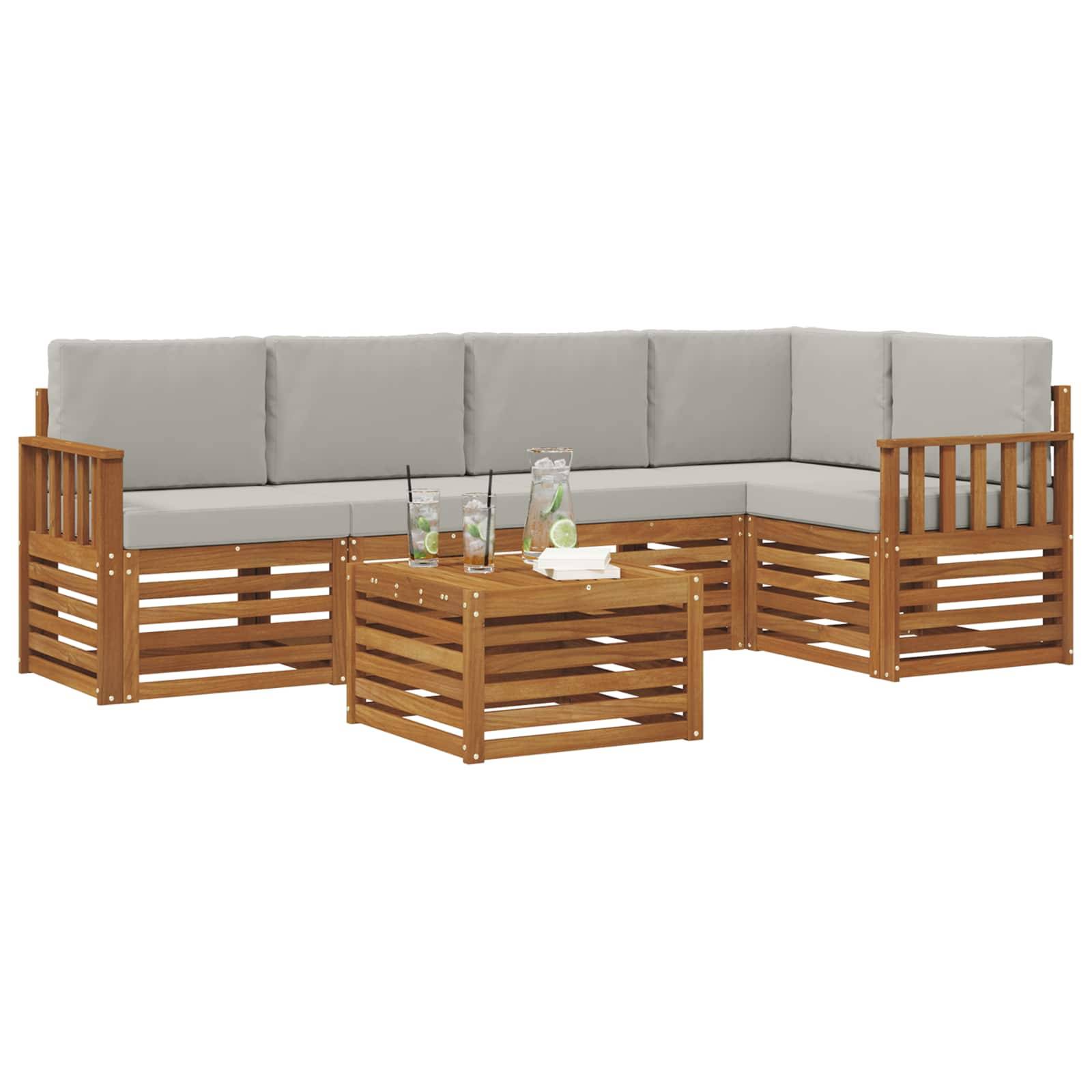 vidaXL Ecksofa Set 6 pcs Natürlich und Hellgrau Massivholz Akazie