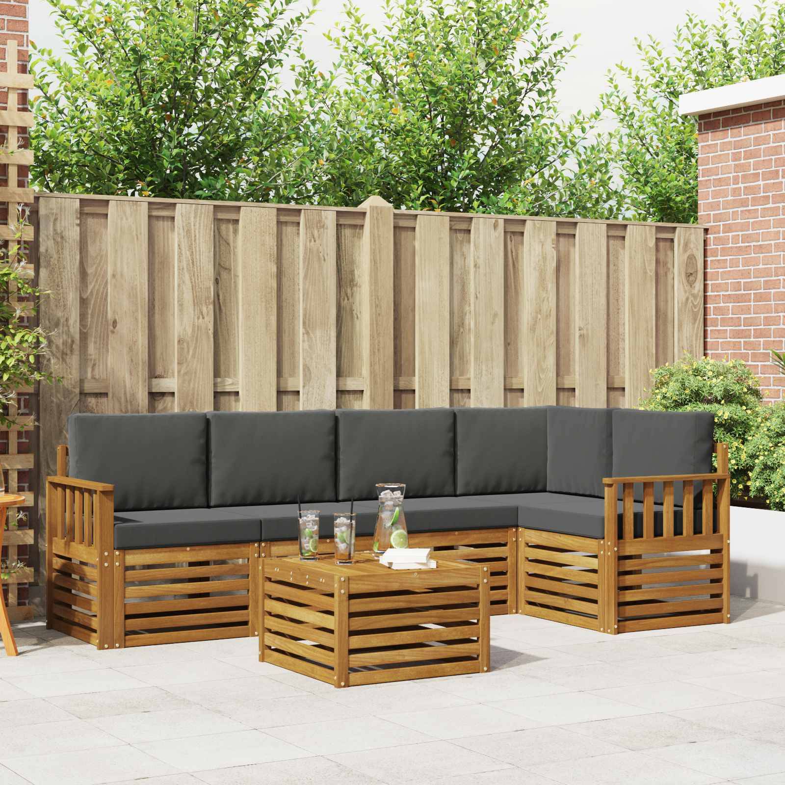 vidaXL Ecksofa Set 6 pcs Natur und Anthrazit Massivholz Akazie
