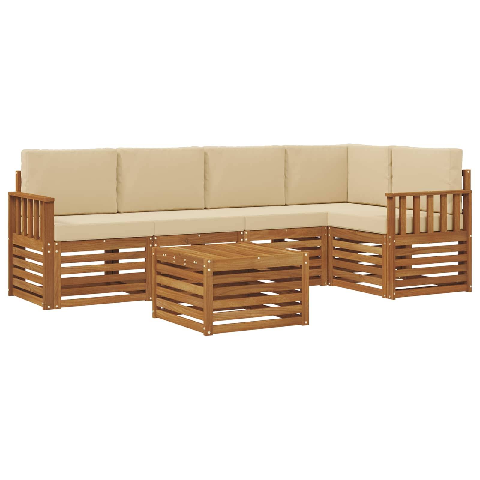 vidaXL Ecksofa Set mit Kissen 6 pcs Natur und Beige Massivholz Akazie