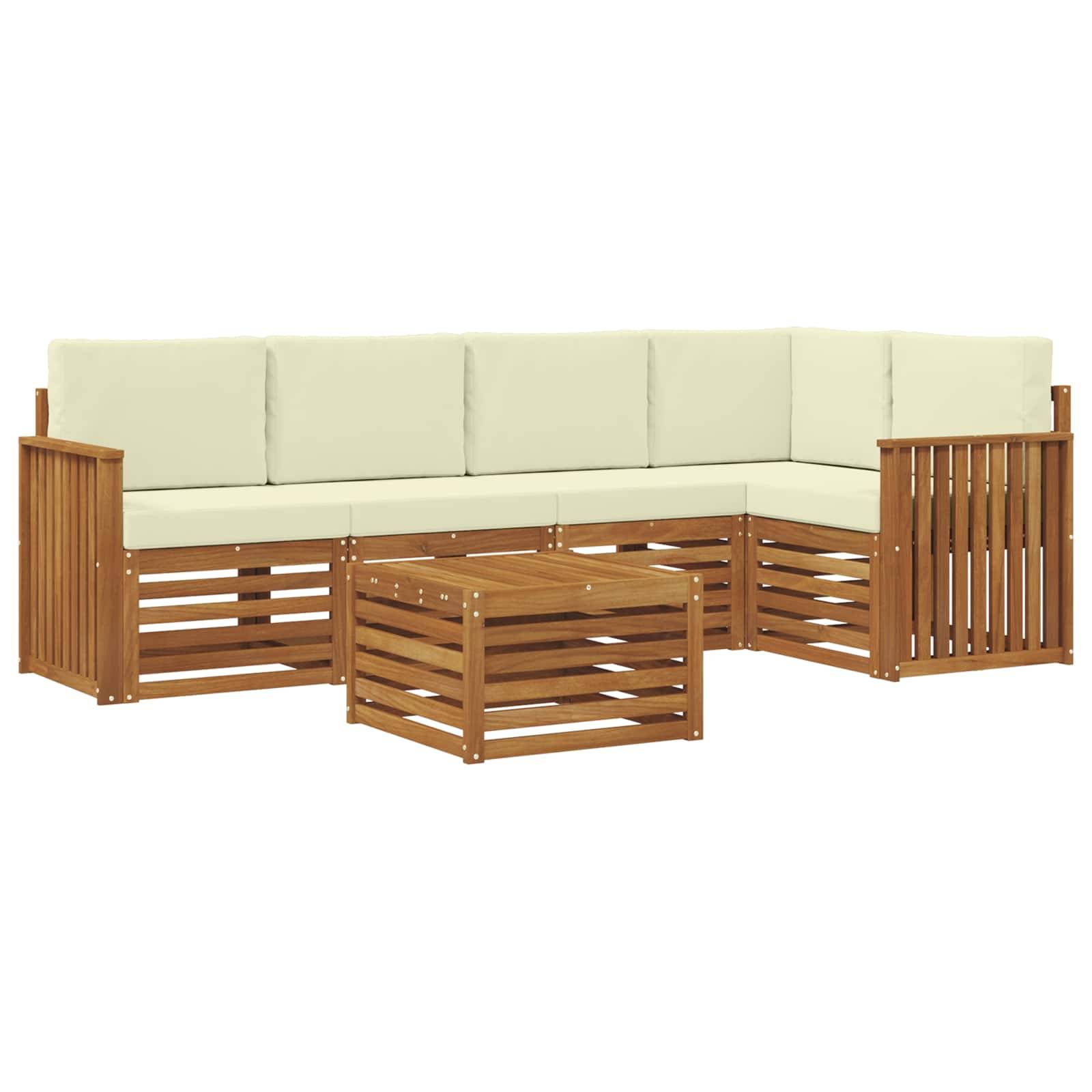 vidaXL Ecksofa Set mit Kissen 6 pcs Natur und Creme Massivholz Akazie