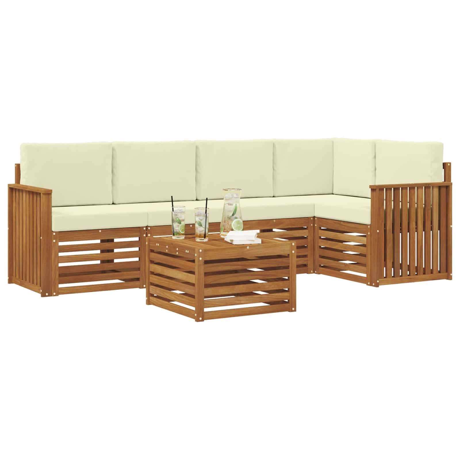 vidaXL Ecksofa Set mit Kissen 6 pcs Natur und Creme Massivholz Akazie