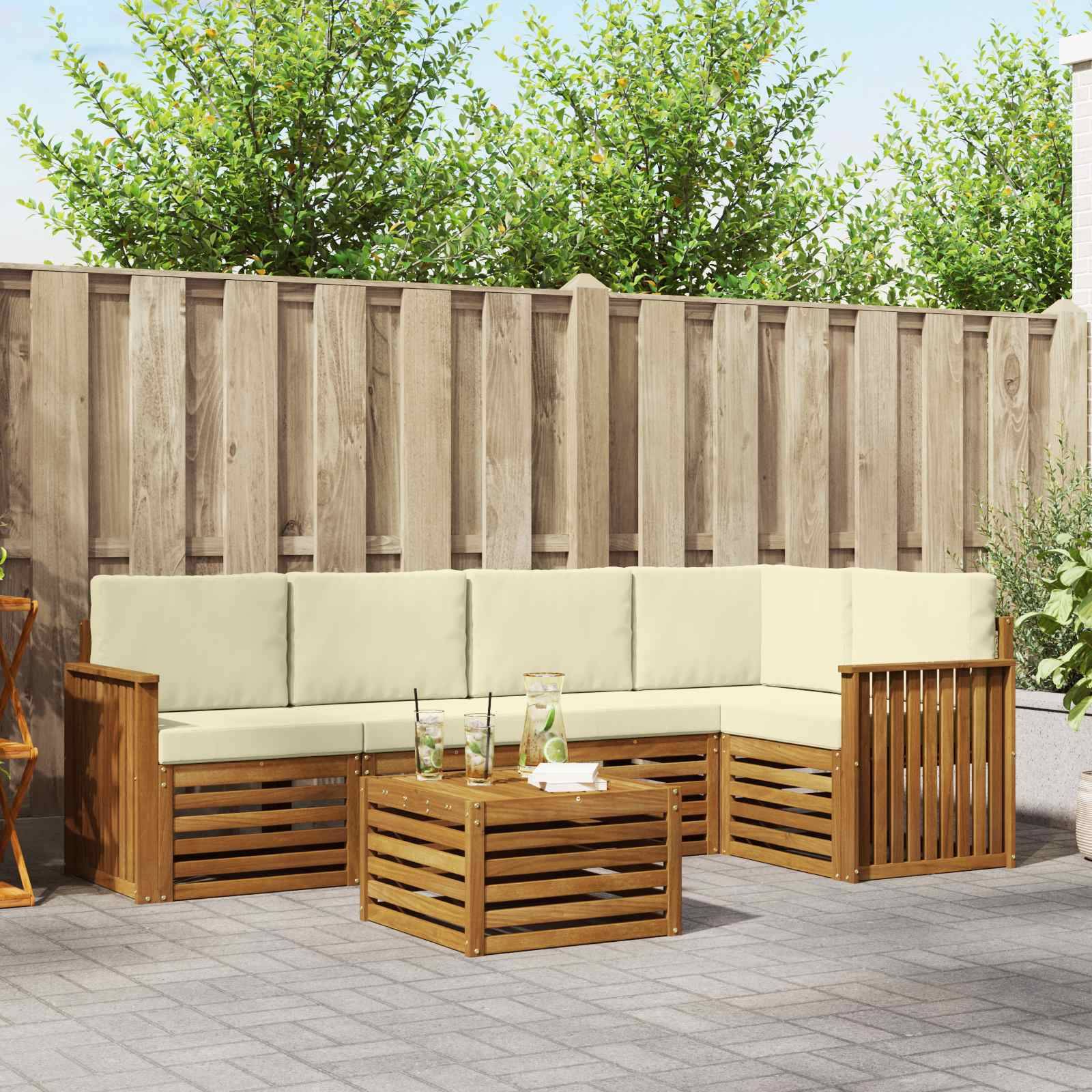 vidaXL Ecksofa Set mit Kissen 6 pcs Natur und Creme Massivholz Akazie