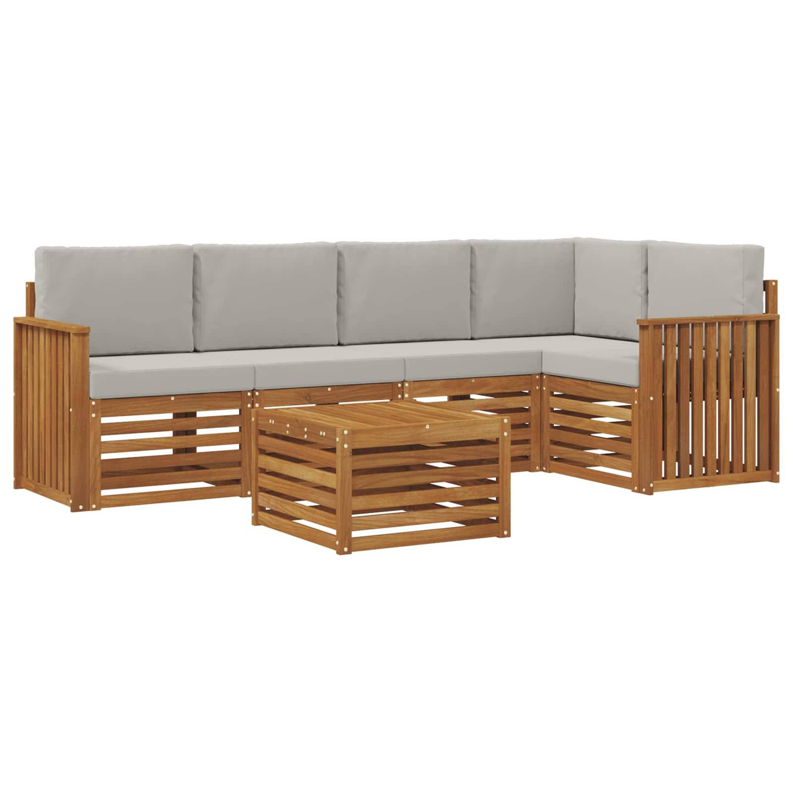 vidaXL Ecksofa Set 6 pcs Natürlich und Hellgrau Massivholz Akazie