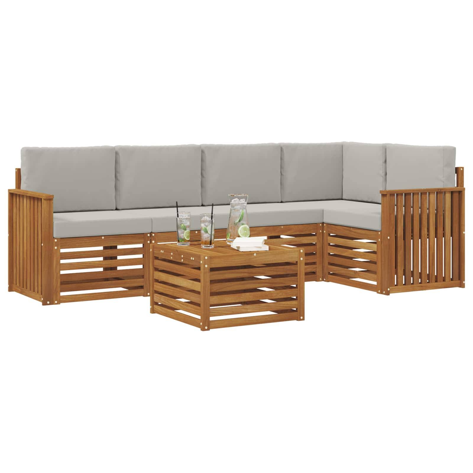 vidaXL Ecksofa Set 6 pcs Natürlich und Hellgrau Massivholz Akazie