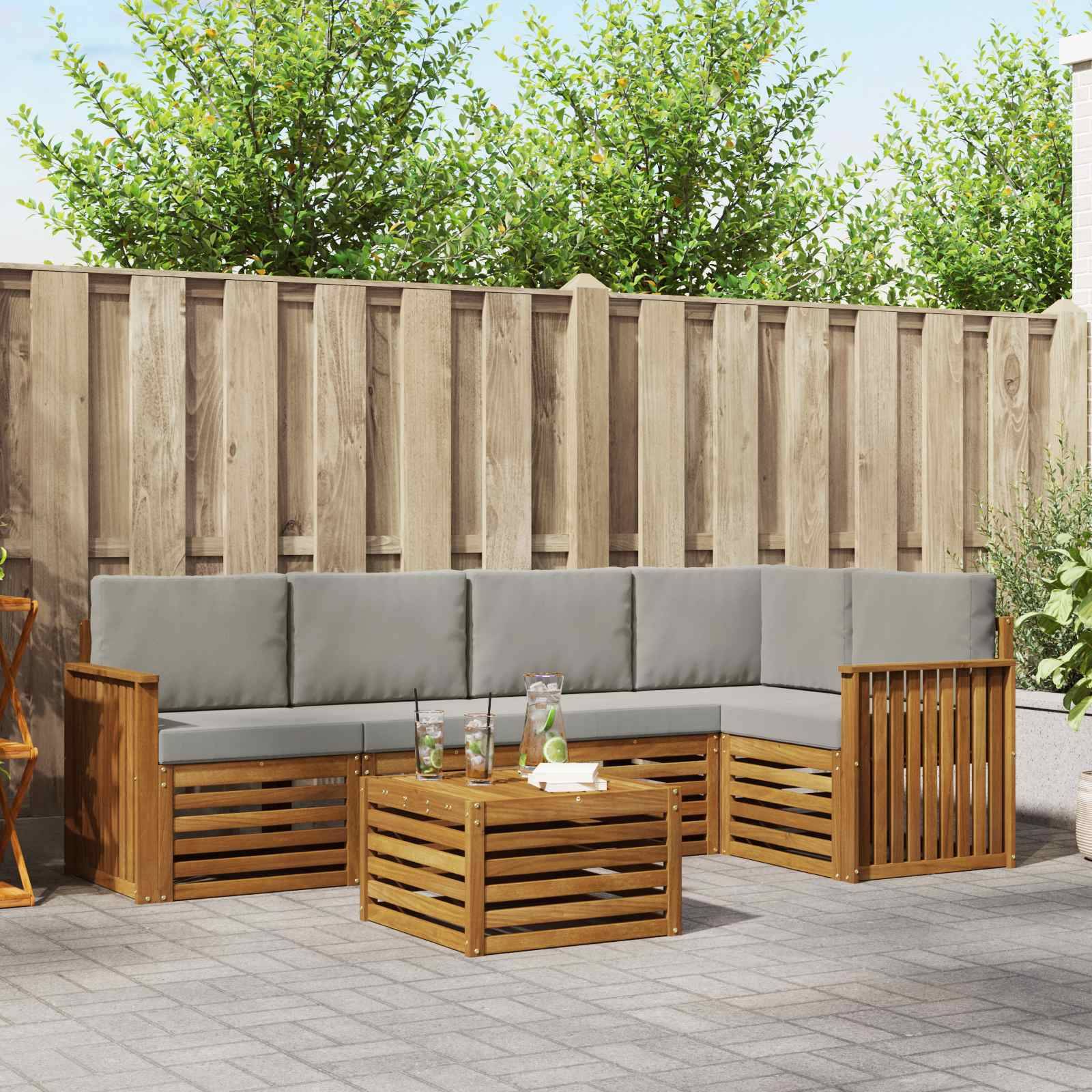vidaXL Ecksofa Set 6 pcs Natürlich und Hellgrau Massivholz Akazie