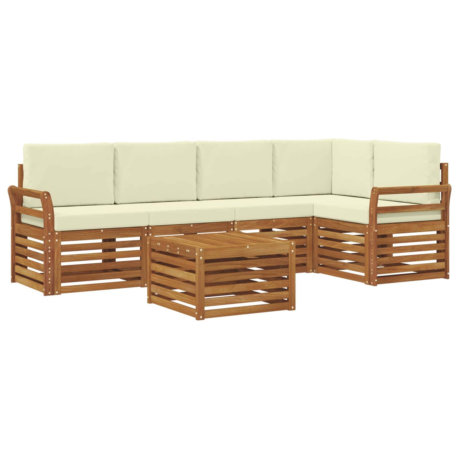 vidaXL Ecksofa Set mit Kissen 6 pcs Natur und Creme Massivholz Akazie
