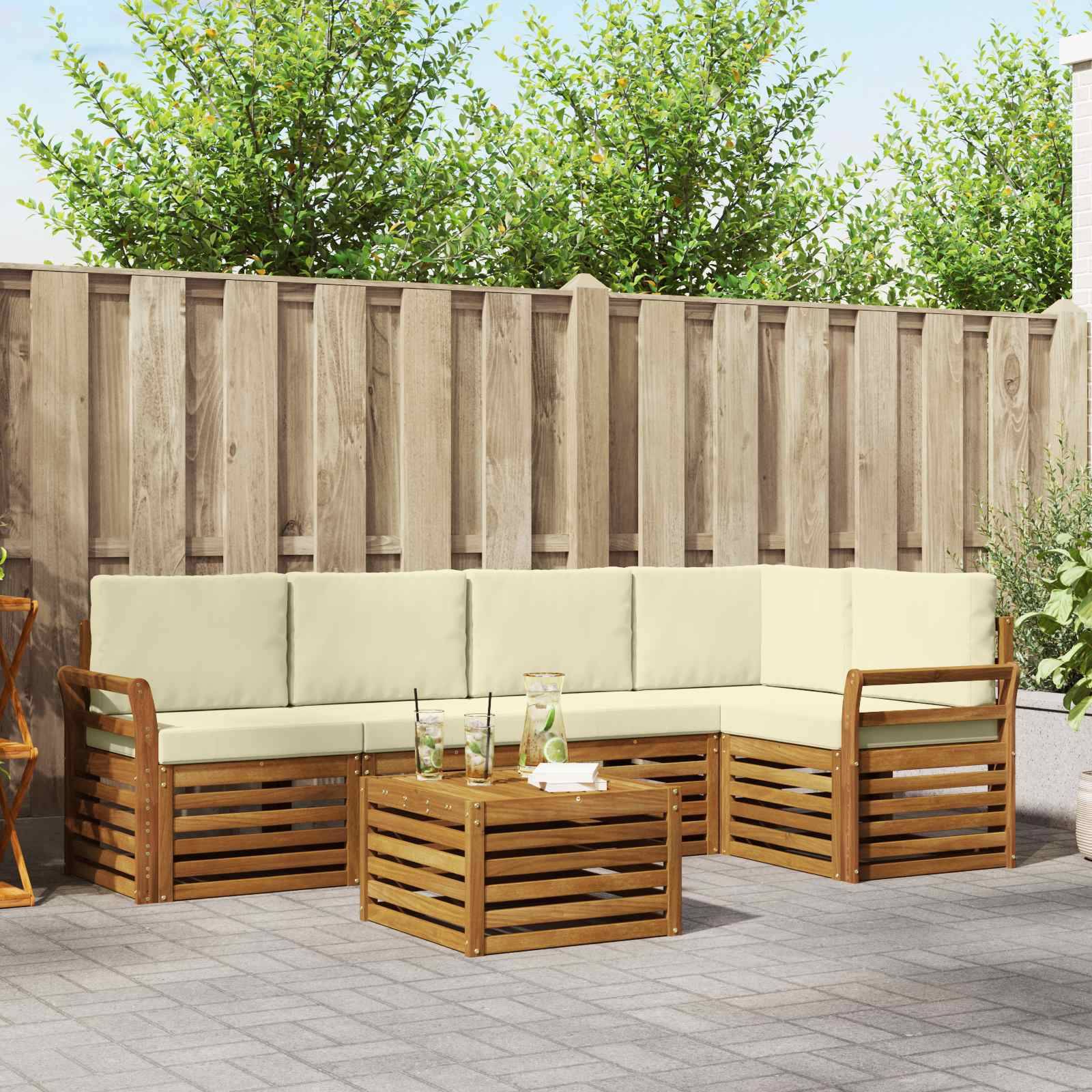 vidaXL Ecksofa Set mit Kissen 6 pcs Natur und Creme Massivholz Akazie
