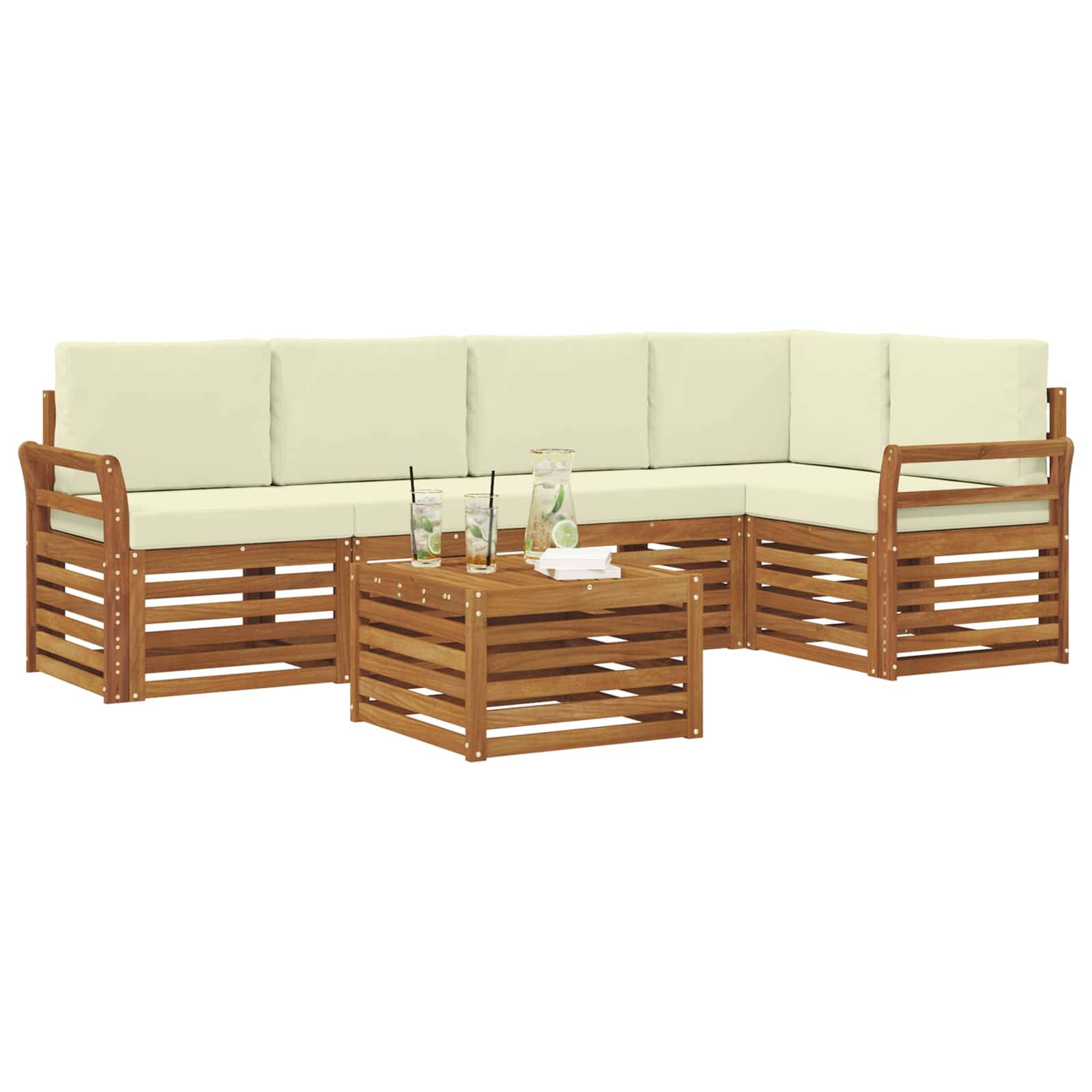 vidaXL Ecksofa Set mit Kissen 6 pcs Natur und Creme Massivholz Akazie