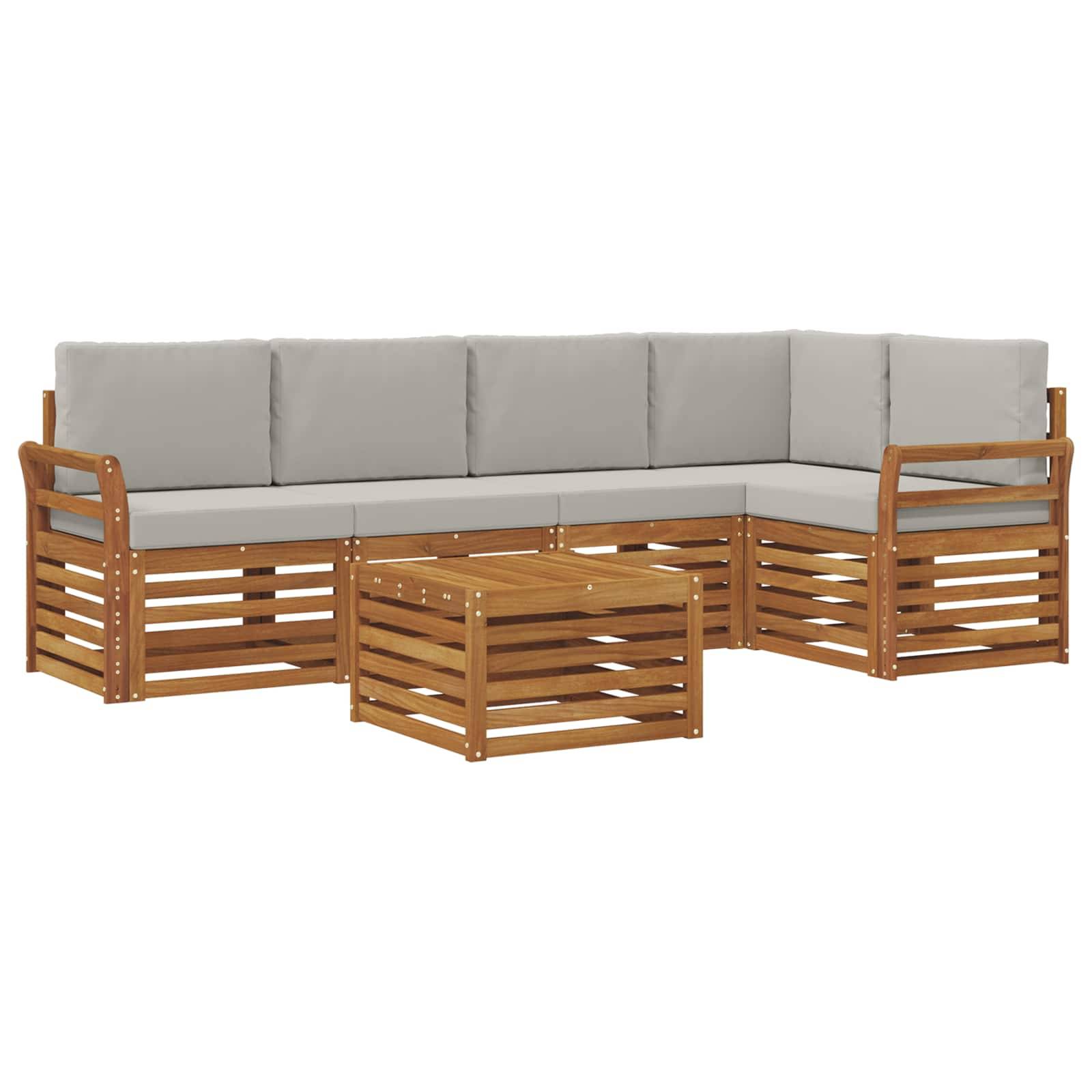 vidaXL Ecksofa Set 6 pcs Natürlich und Hellgrau Massivholz Akazie