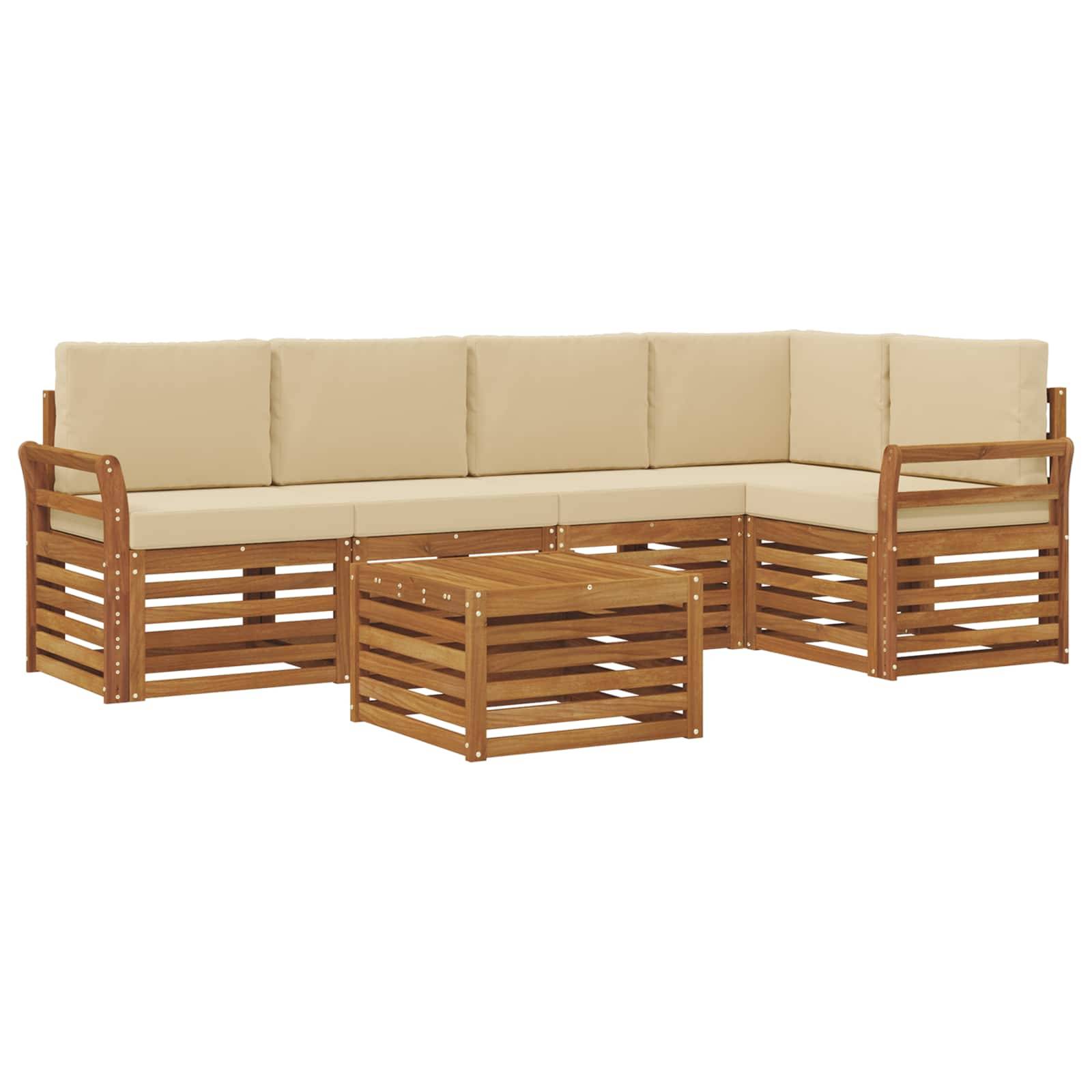 vidaXL Ecksofa Set mit Kissen 6 pcs Natur und Beige Massivholz Akazie