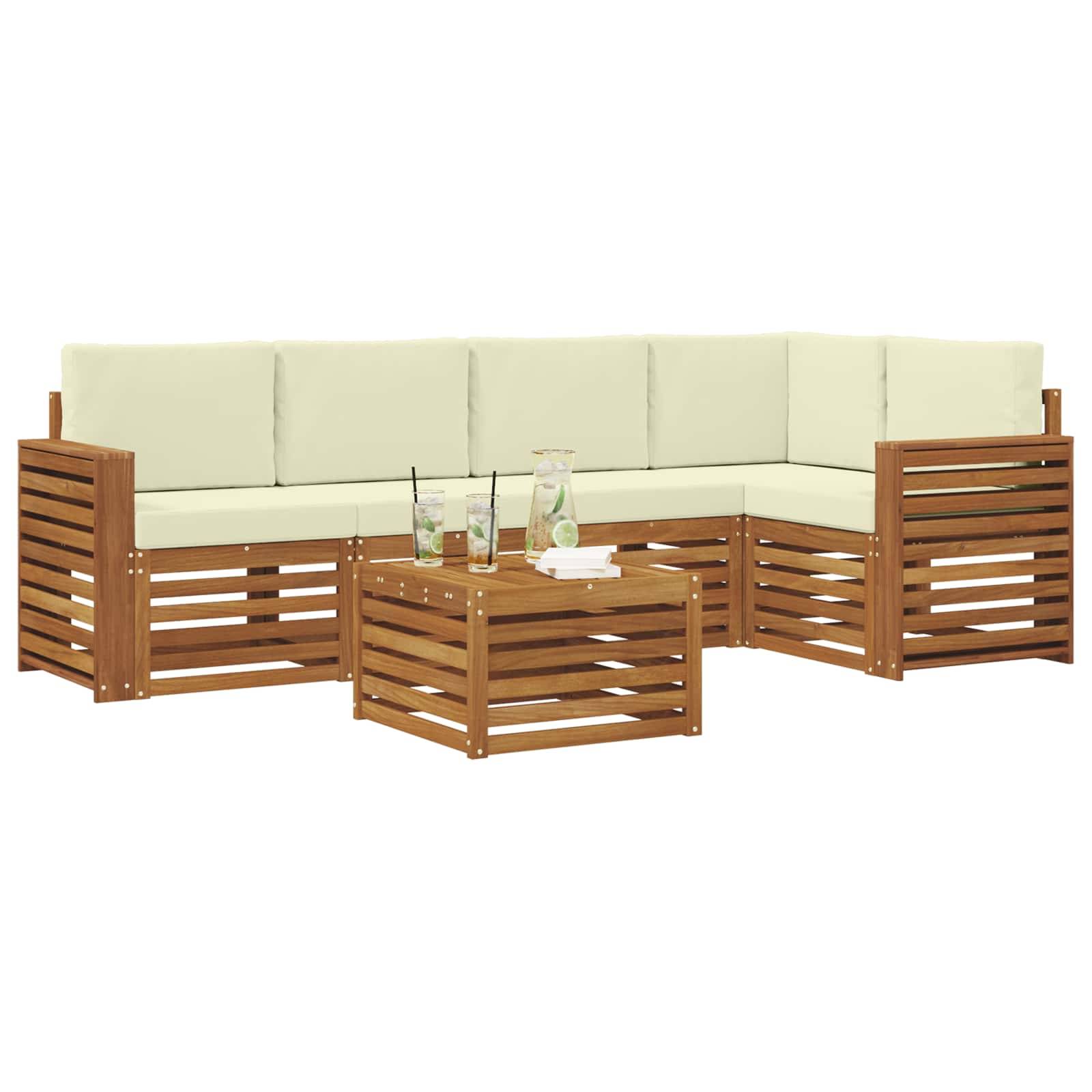 vidaXL Ecksofa Set mit Kissen 6 pcs Natur und Creme Massivholz Akazie
