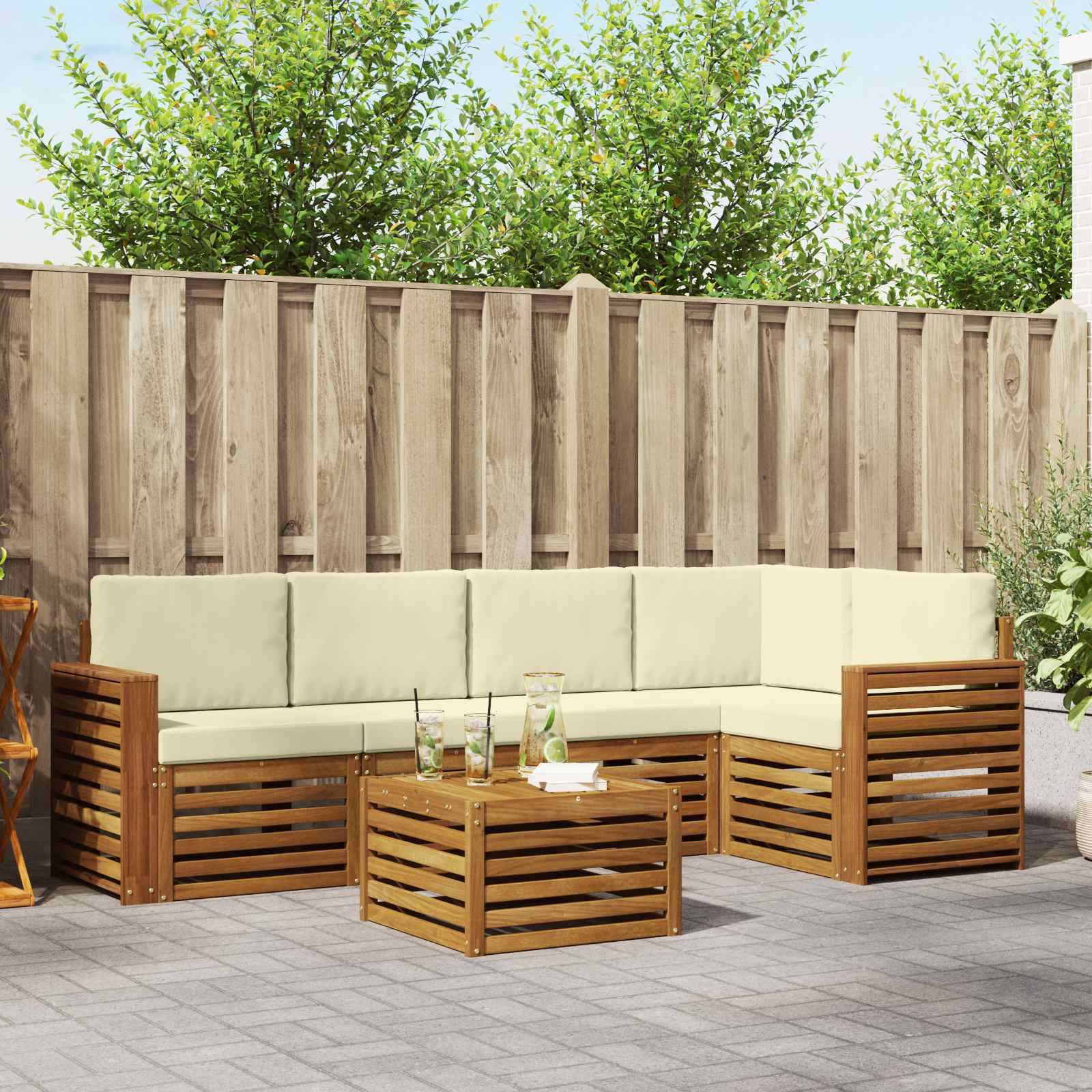 vidaXL Ecksofa Set mit Kissen 6 pcs Natur und Creme Massivholz Akazie