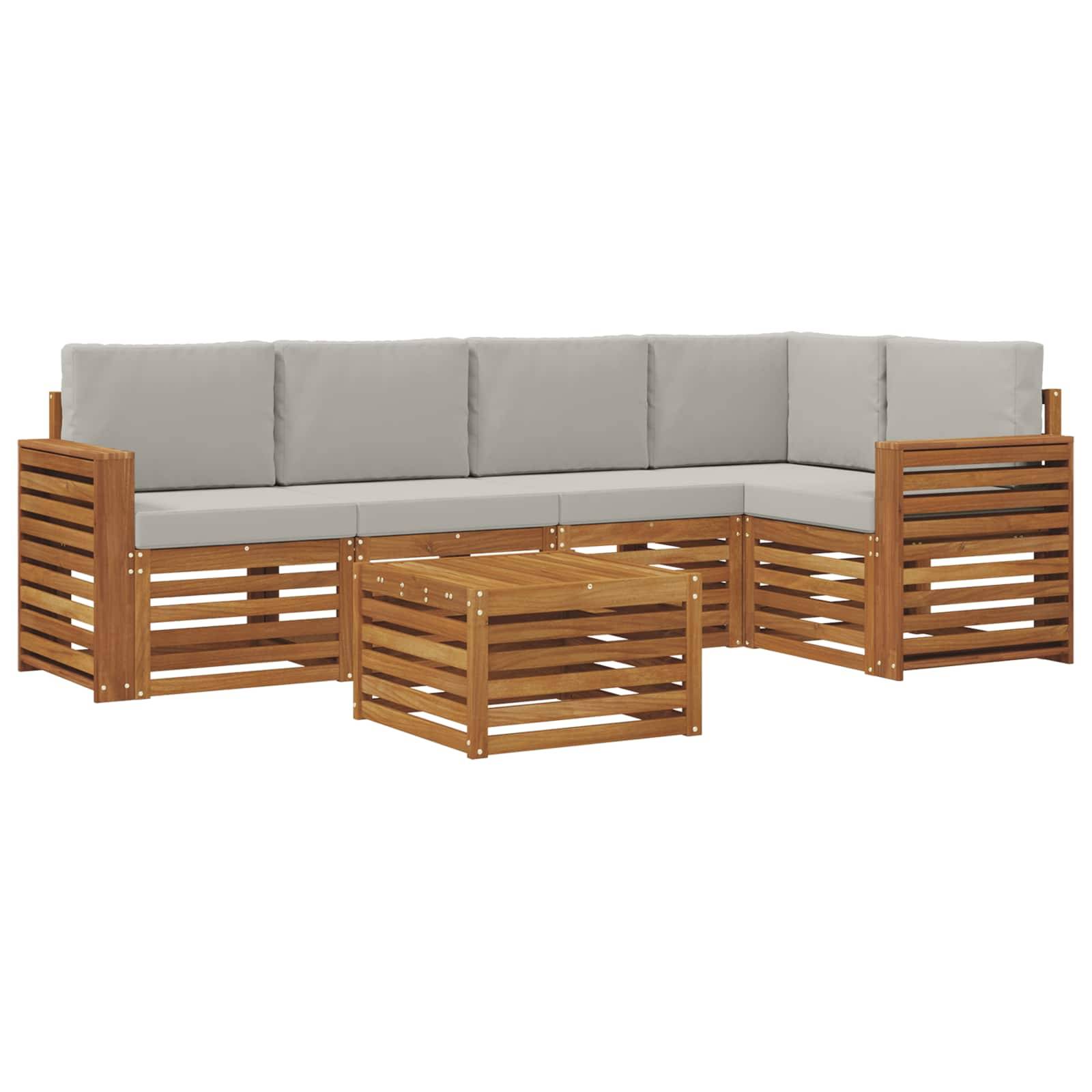 vidaXL Ecksofa Set 6 pcs Natürlich und Hellgrau Massivholz Akazie