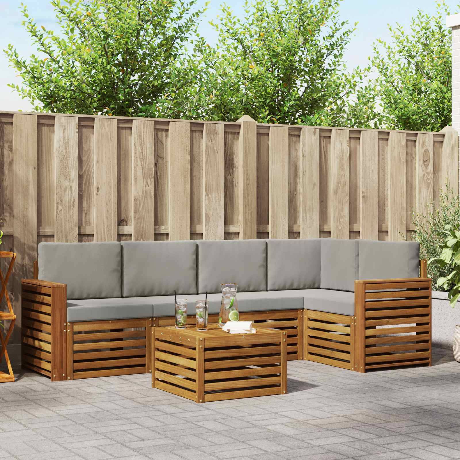vidaXL Ecksofa Set 6 pcs Natürlich und Hellgrau Massivholz Akazie