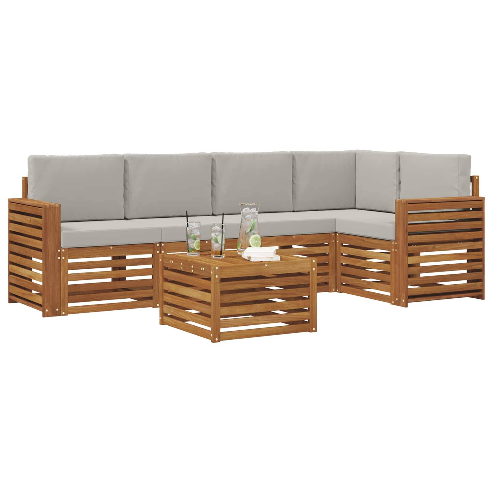 vidaXL Ecksofa Set 6 pcs Natürlich und Hellgrau Massivholz Akazie
