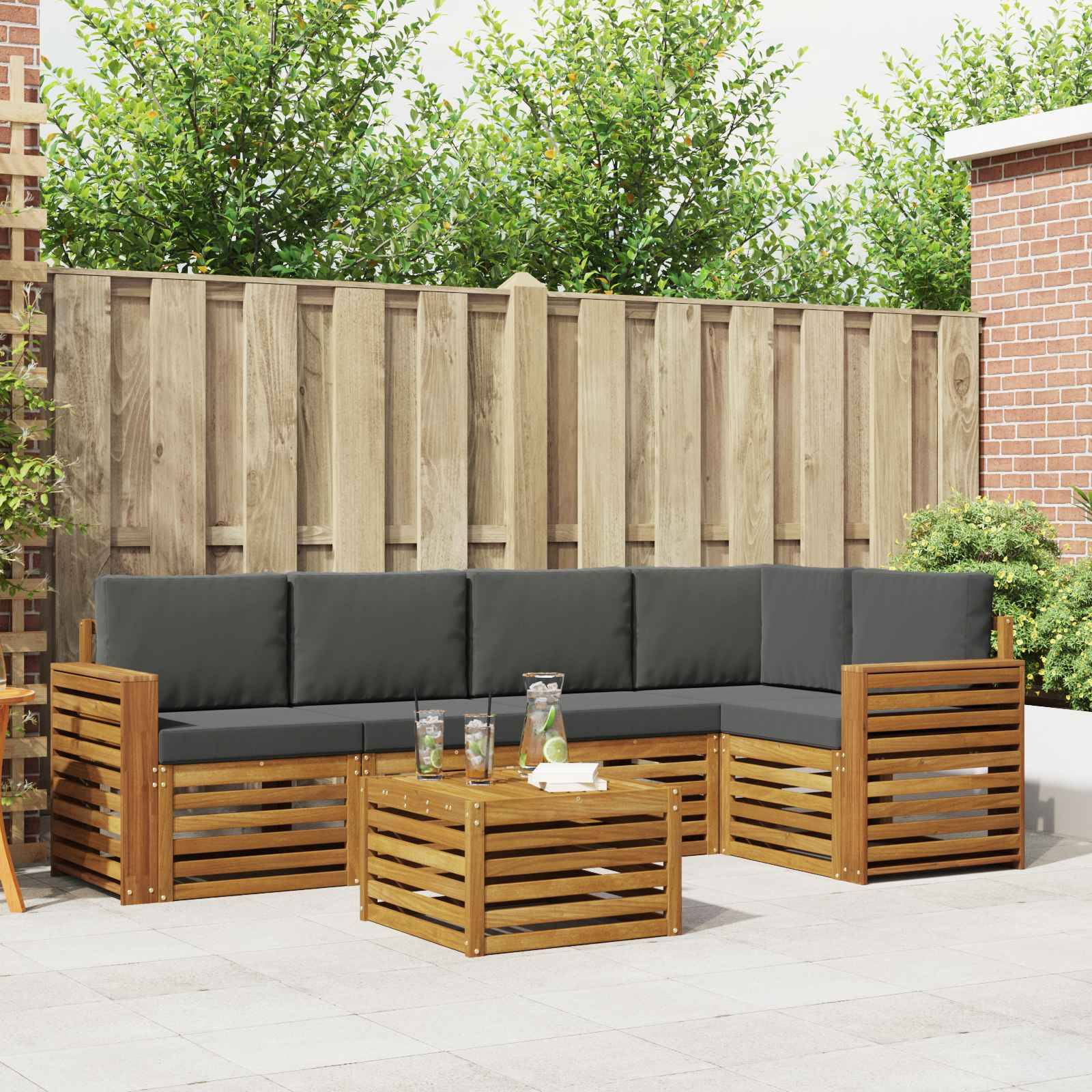vidaXL Ecksofa Set 6 pcs Natur und Anthrazit Massivholz Akazie